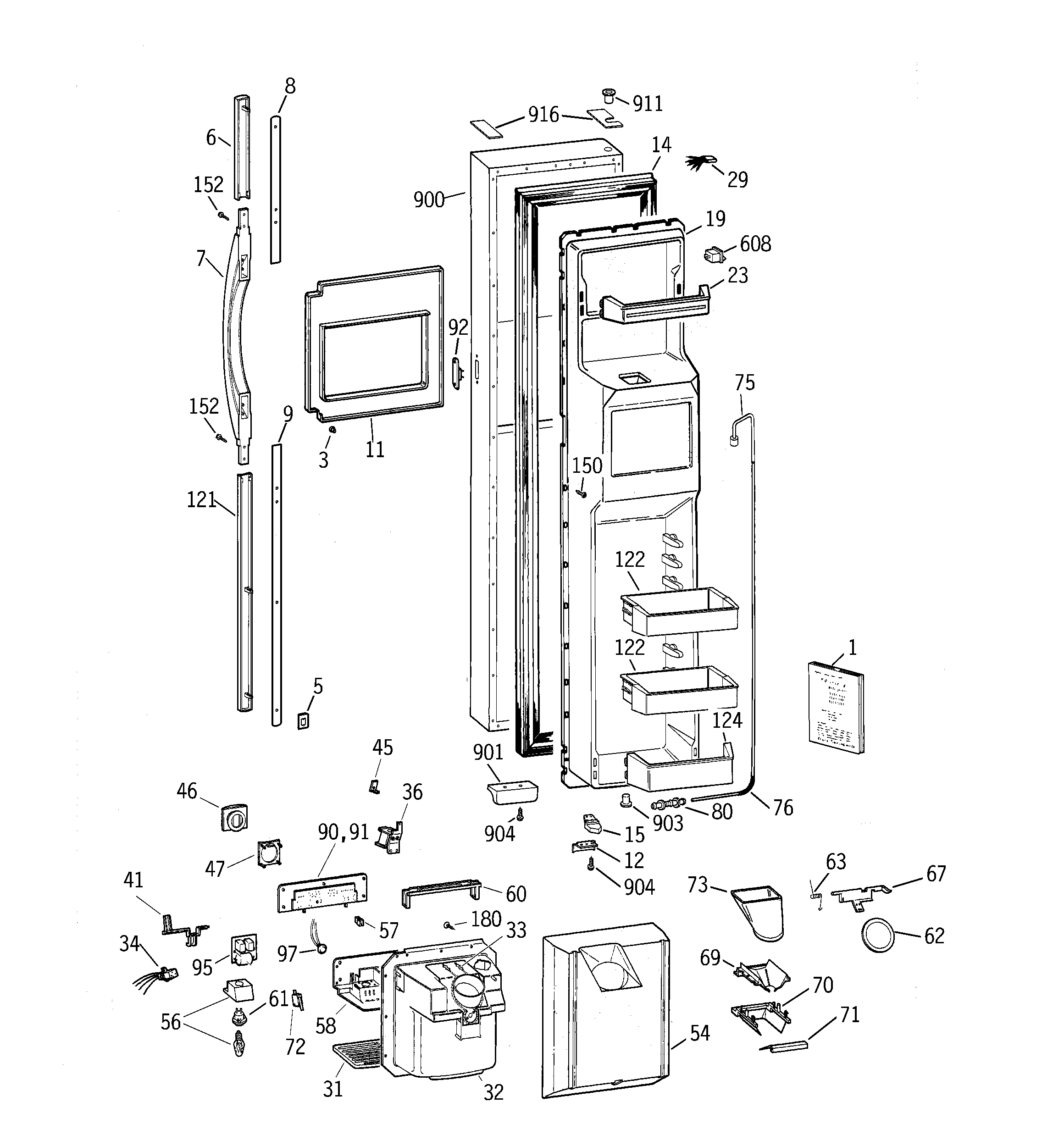 GE TFT28PFBGAA freezer door diagram