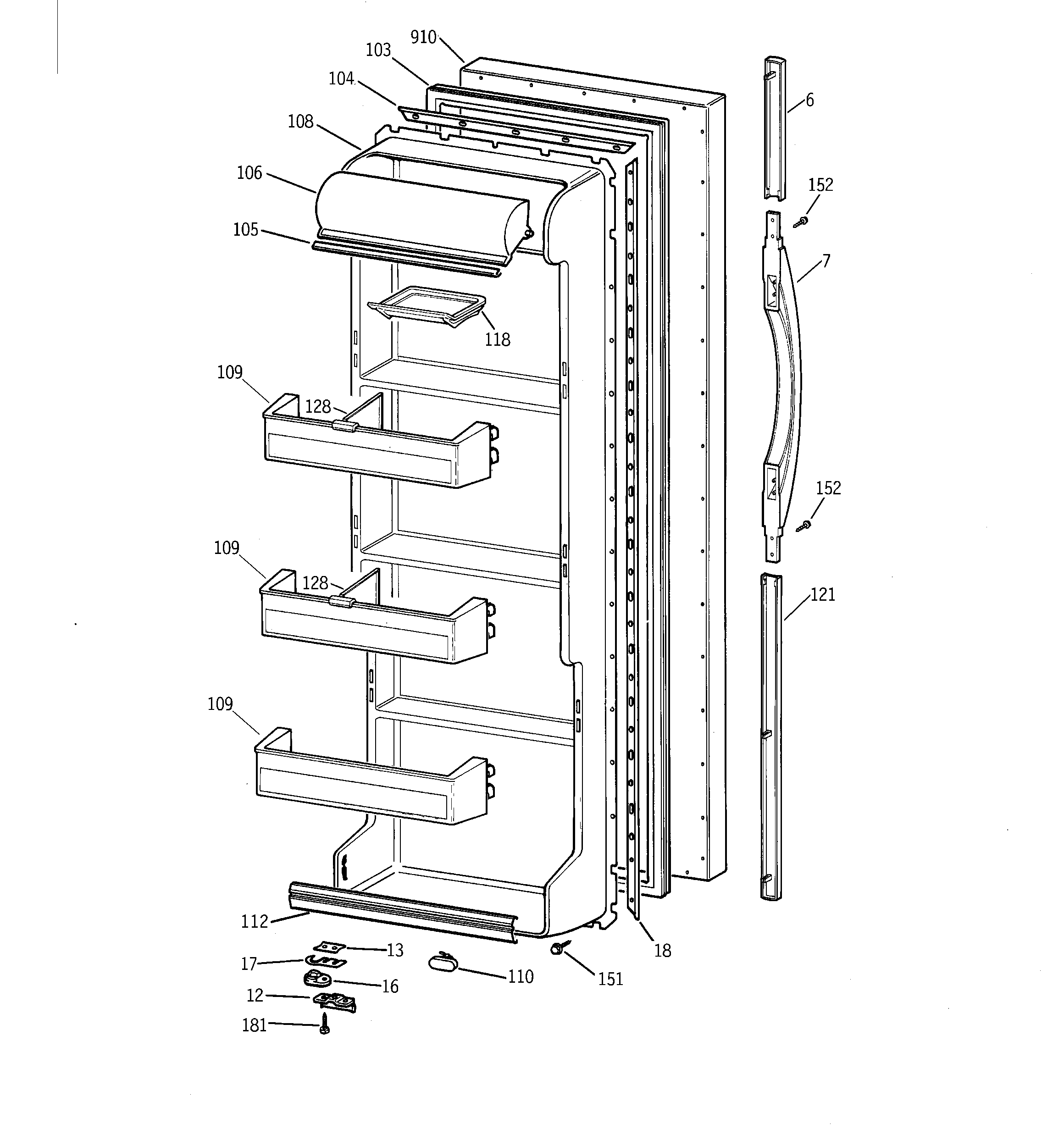 GE TFX20JABGWW fresh food door diagram