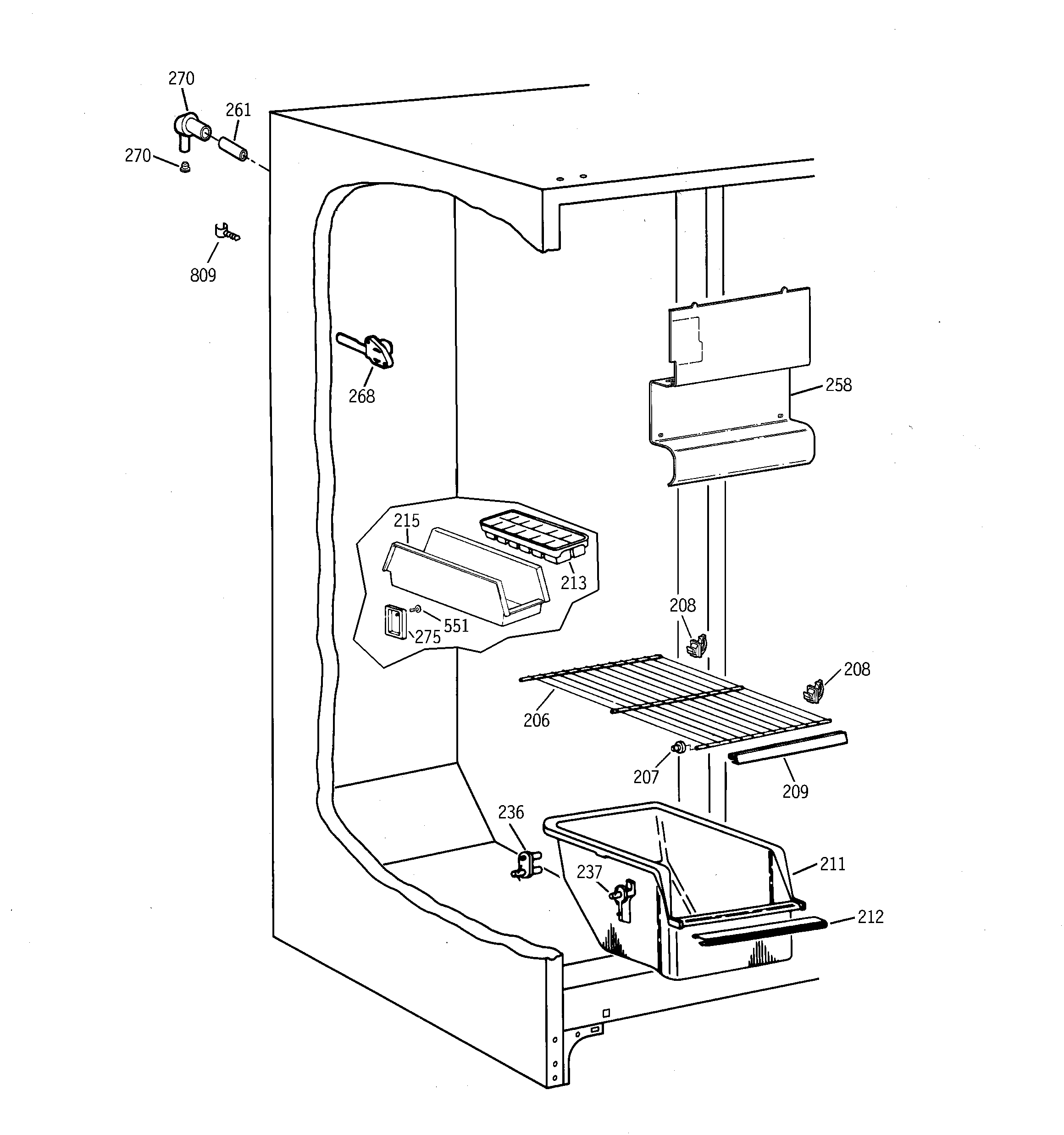 GE TFX20JABGWW freezer section diagram