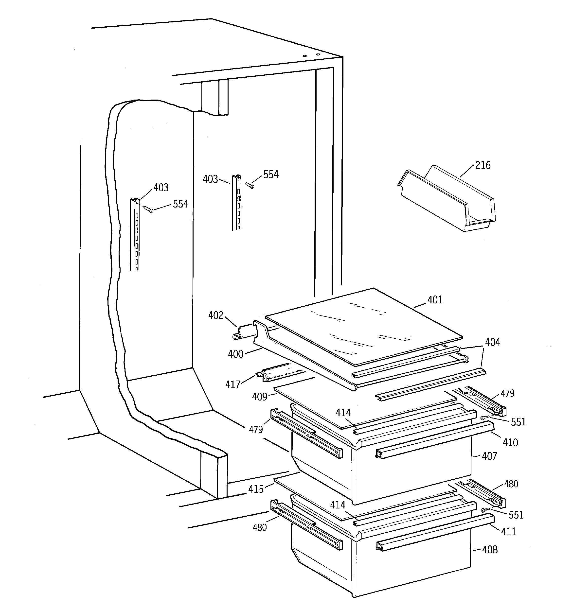 GE TFX20JABGWW fresh food section diagram