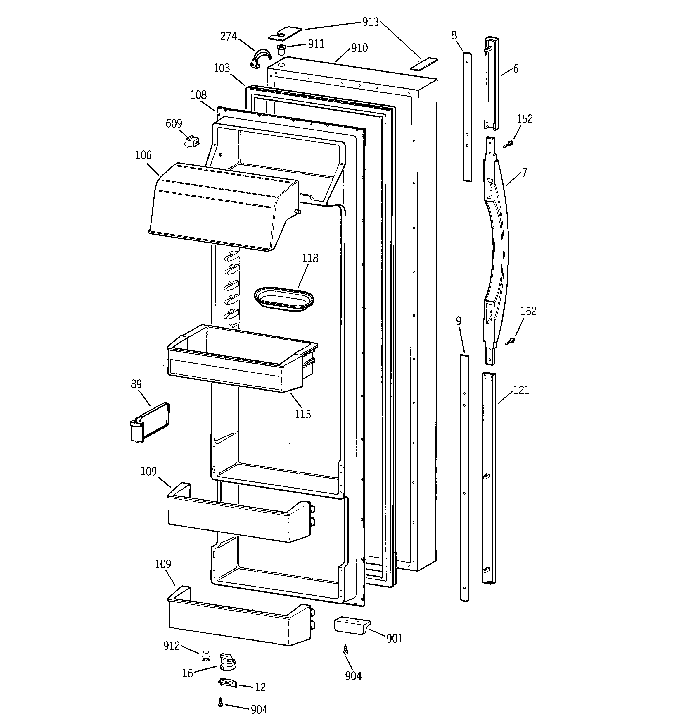 GE TPX24PPBGCC fresh food door diagram