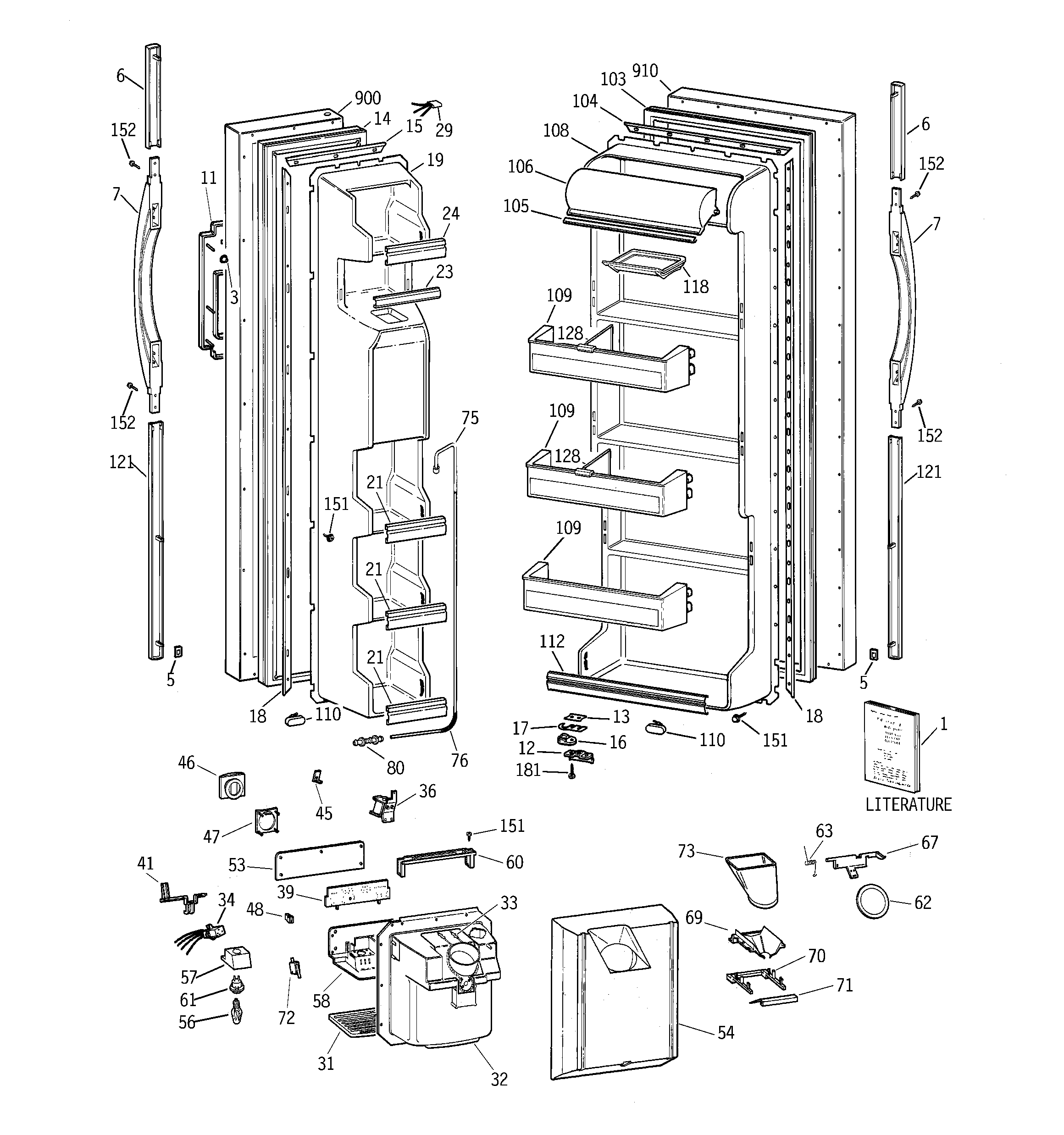 GE TFT20JRBKAA doors diagram