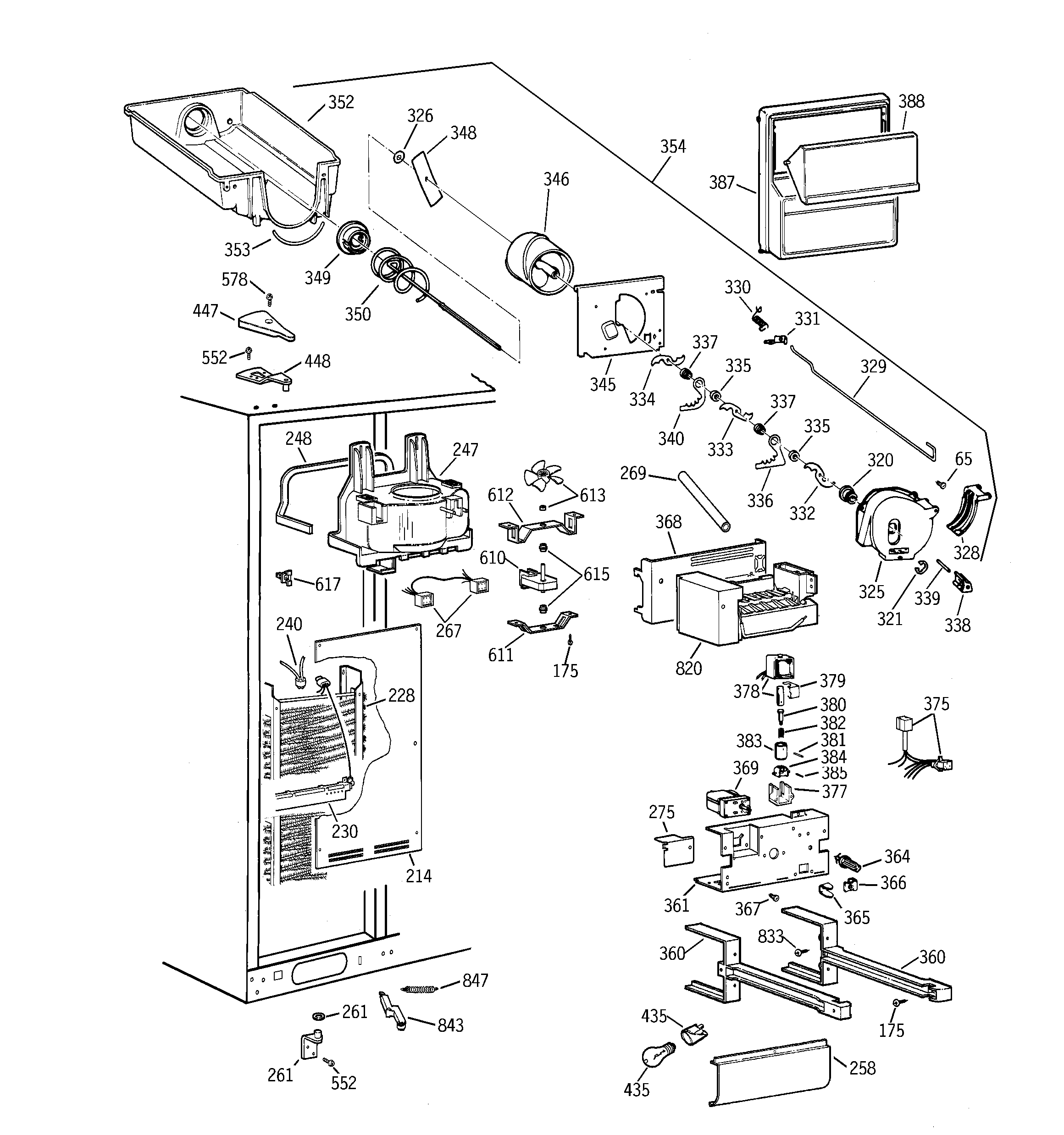 GE TPX24PRBGWW freezer section diagram