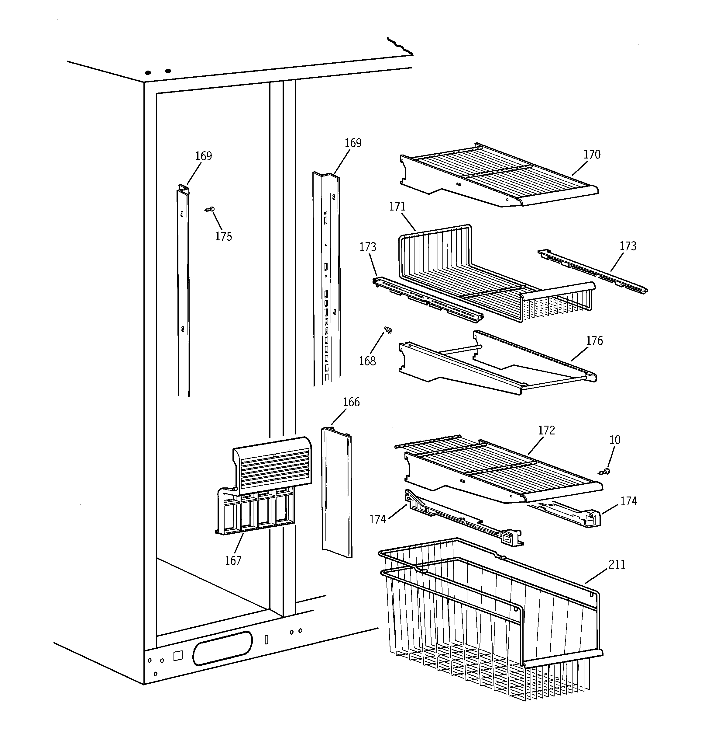 GE TPX24PRBGWW freezer shelves diagram