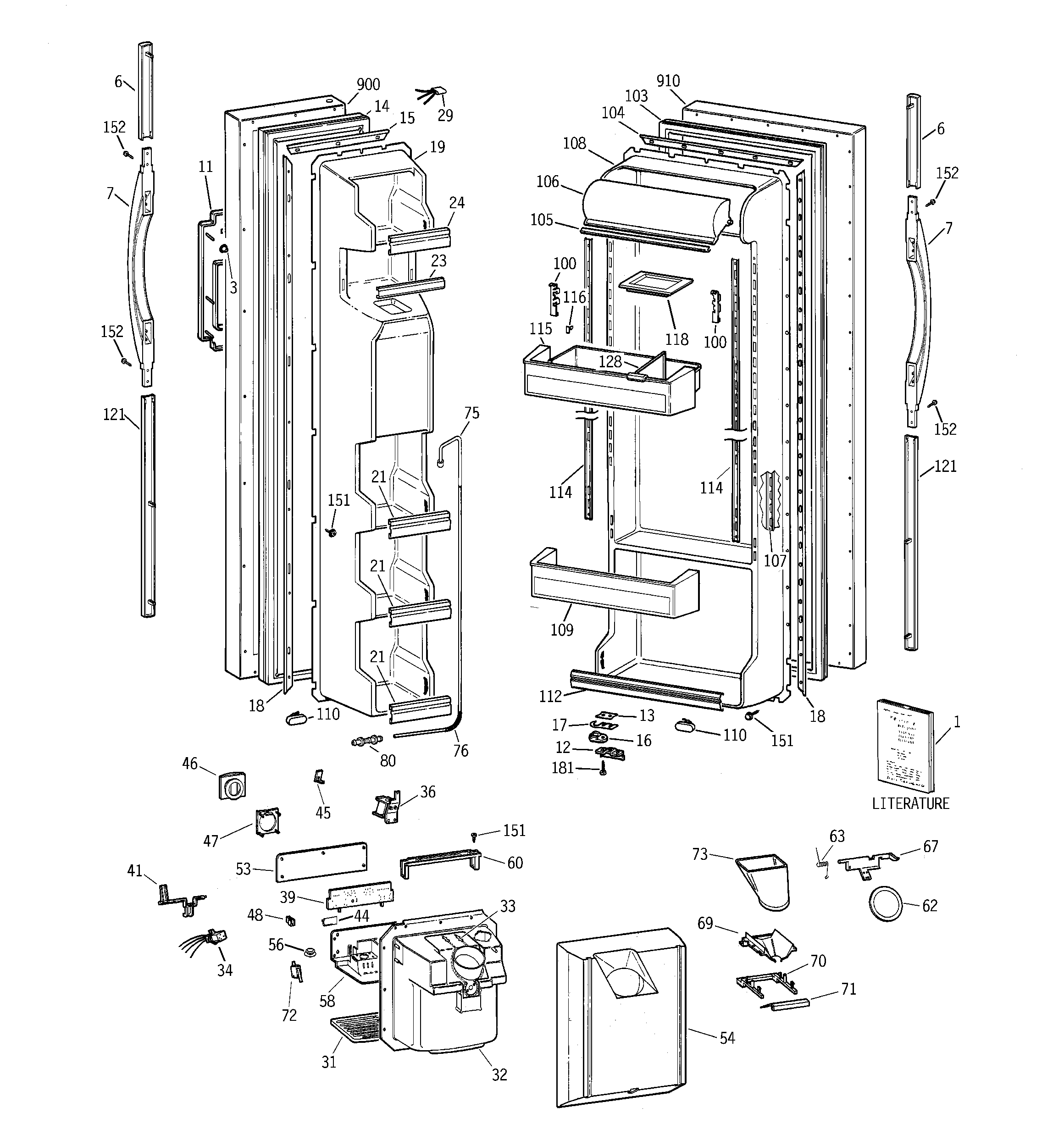 GE TFT22JWBGAA doors diagram