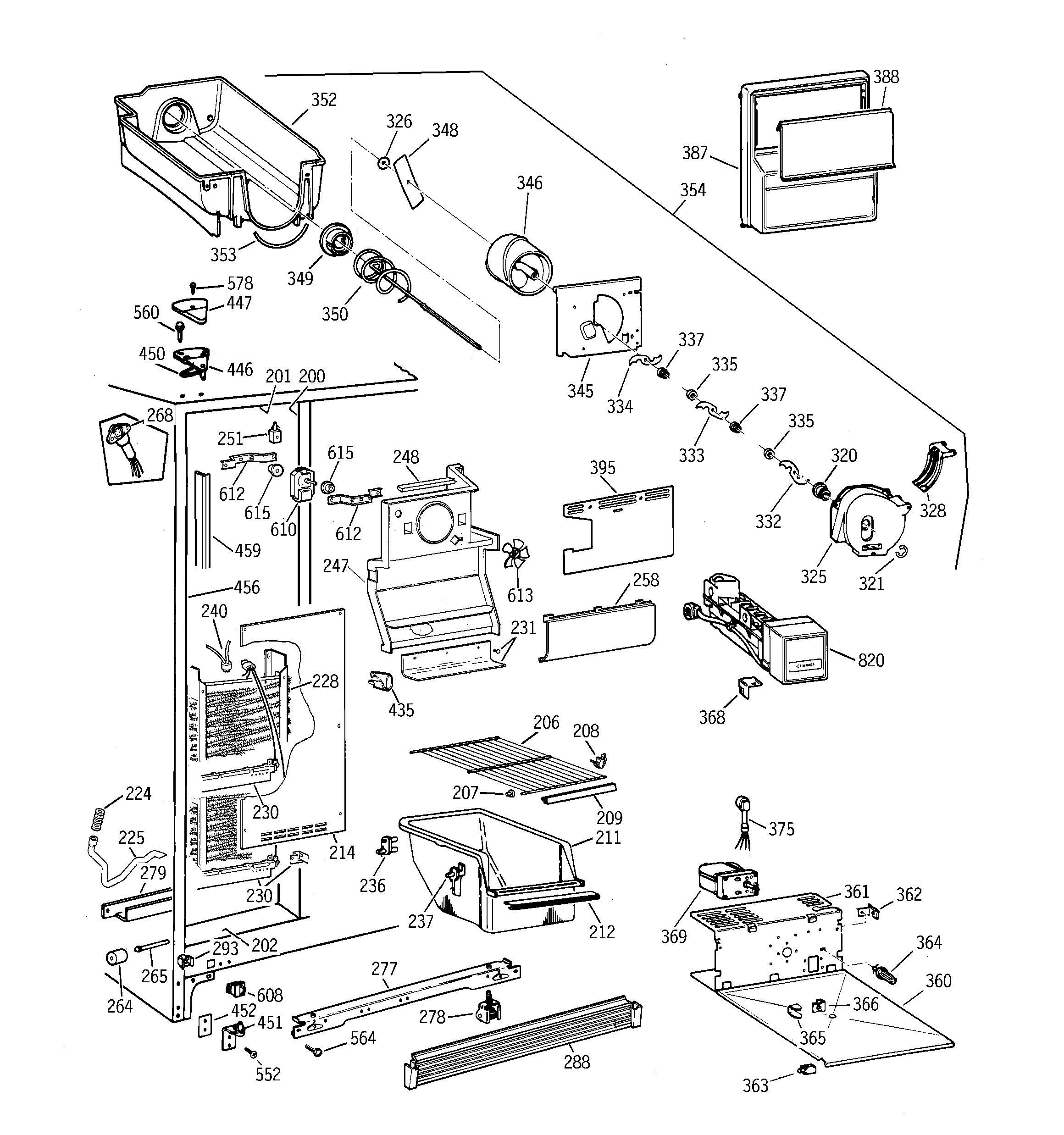 GE TFT22JWBGAA freezer section diagram