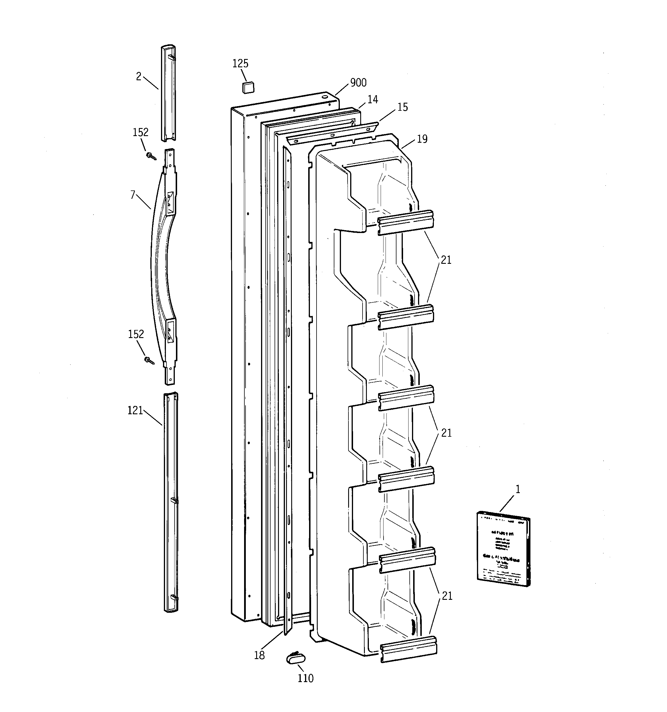 GE TFX22JABGWW freezer door diagram