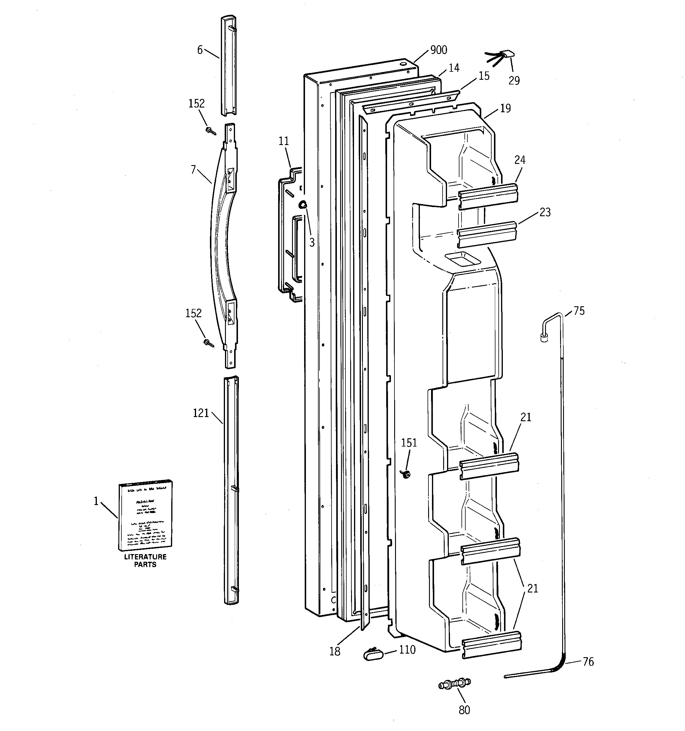 GE TFX22KRCGWW freezer door diagram