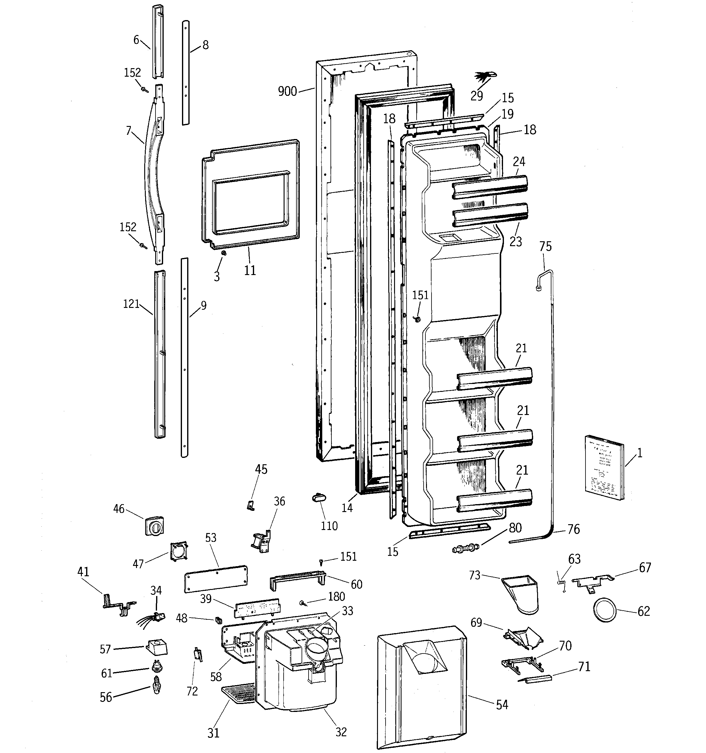 GE TFT22PRBGAA freezer door diagram