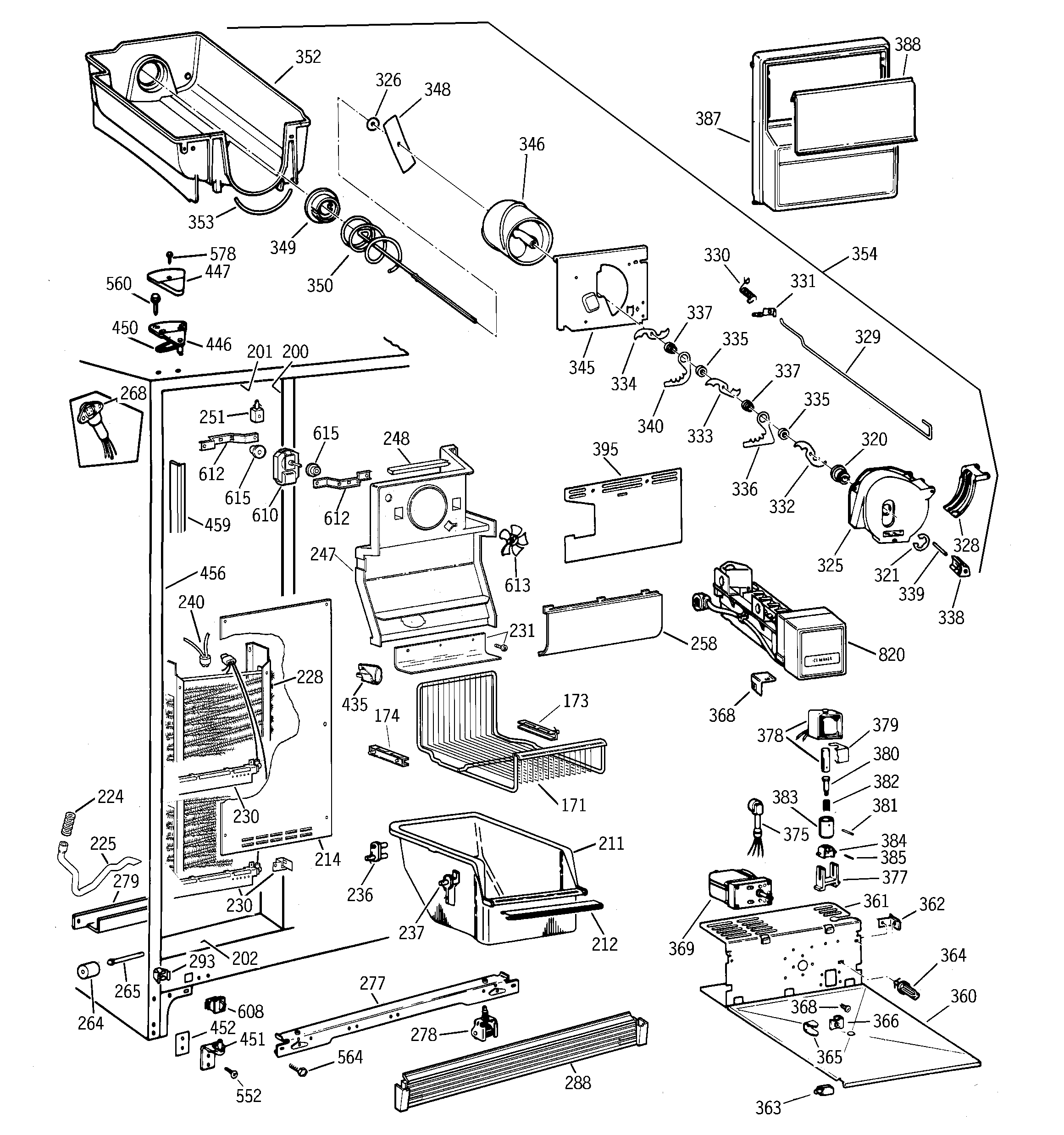 GE TFT22PRBGAA freezer section diagram