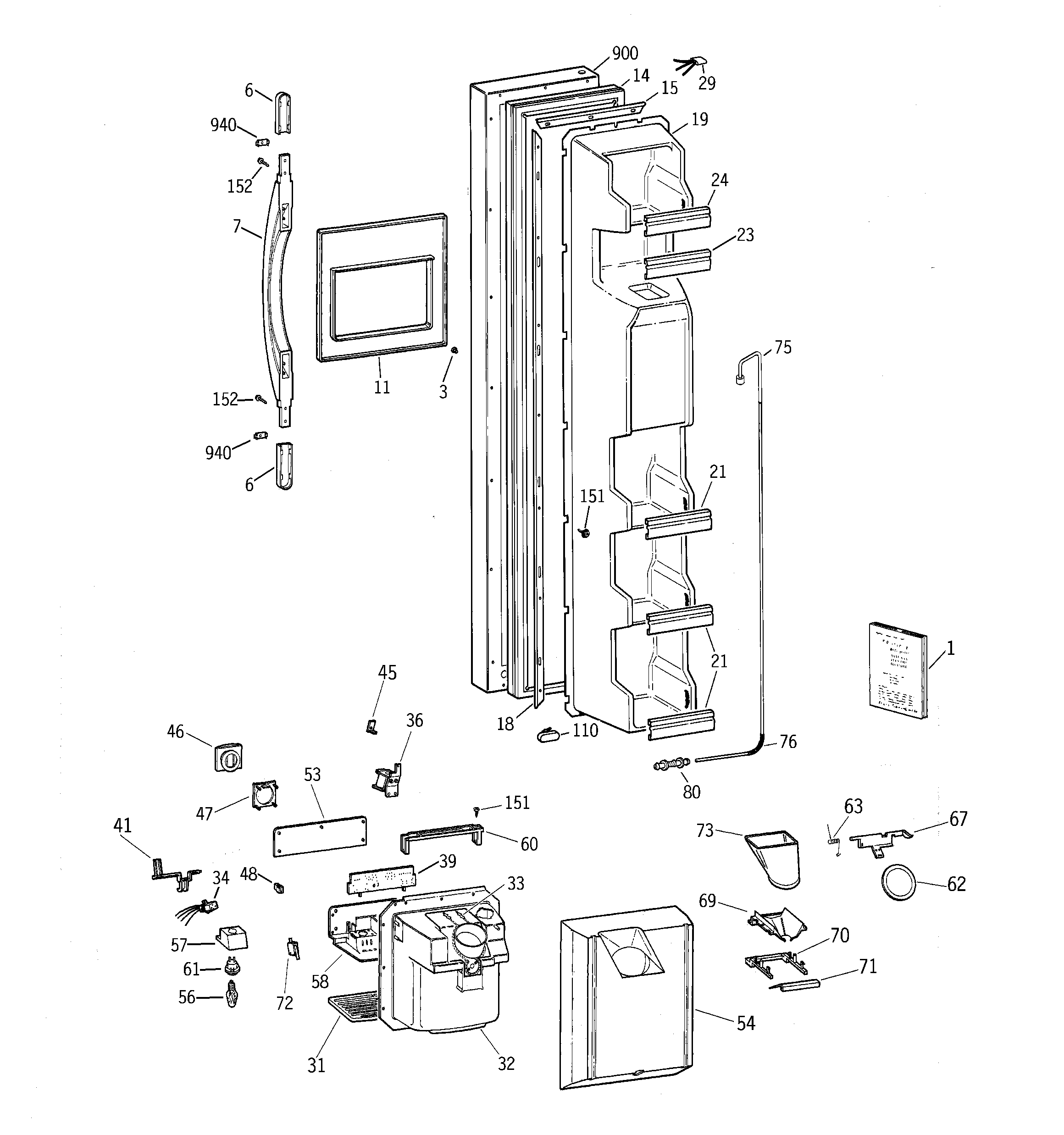 GE TFX22GRBGWW freezer door diagram
