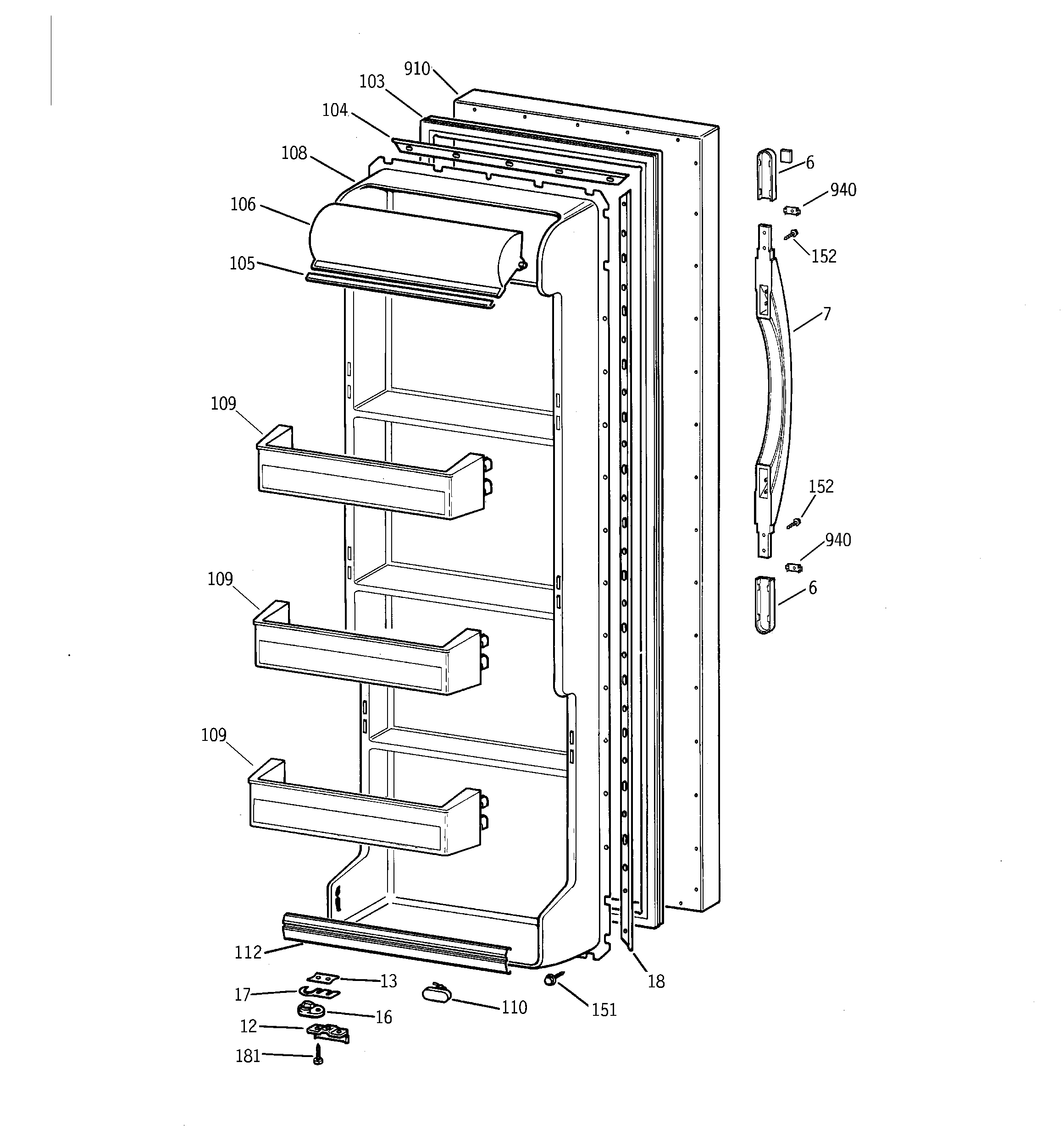 GE TFX22GRBGWW fresh food door diagram