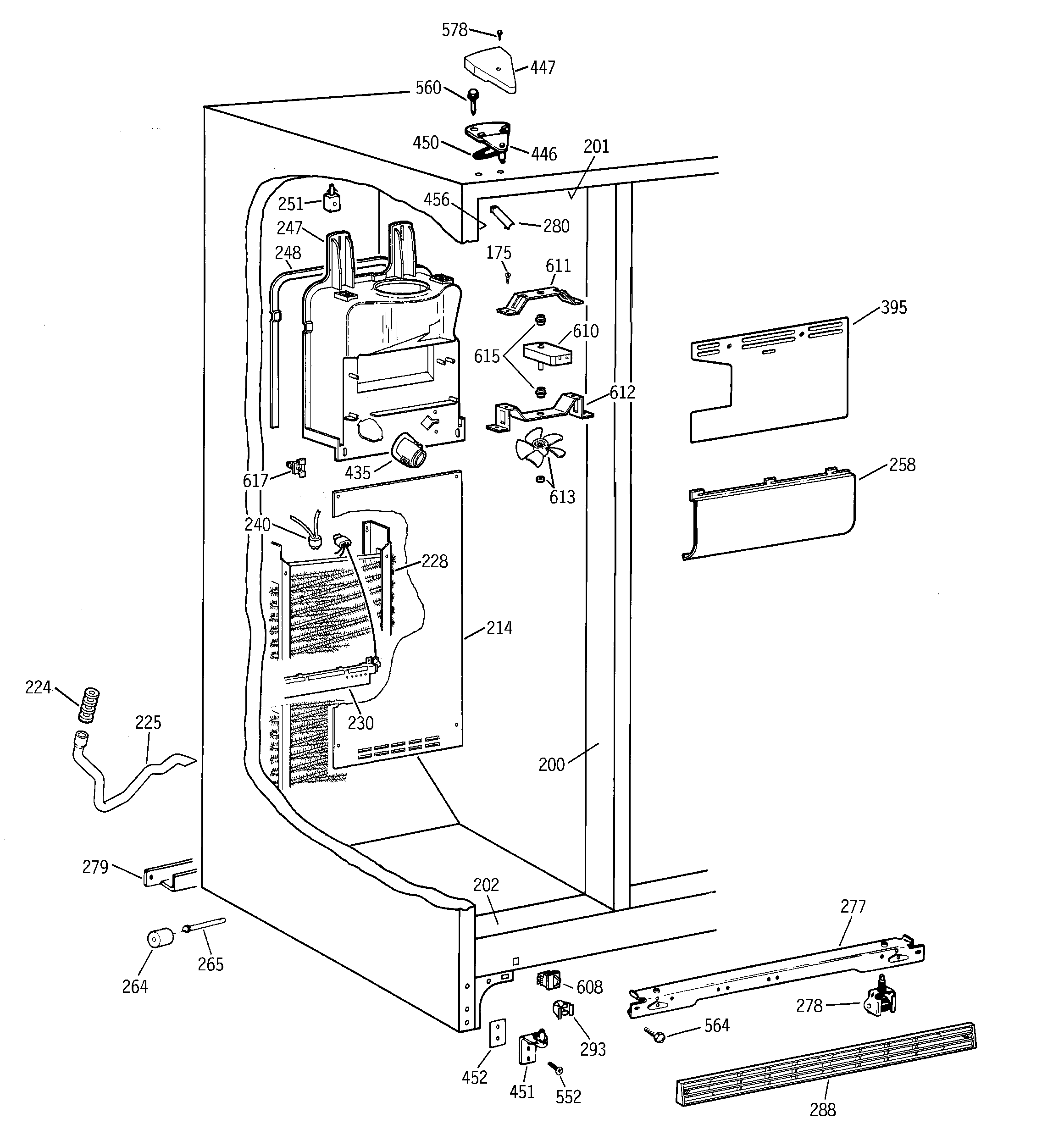 GE TFX22GRBGWW freezer section diagram