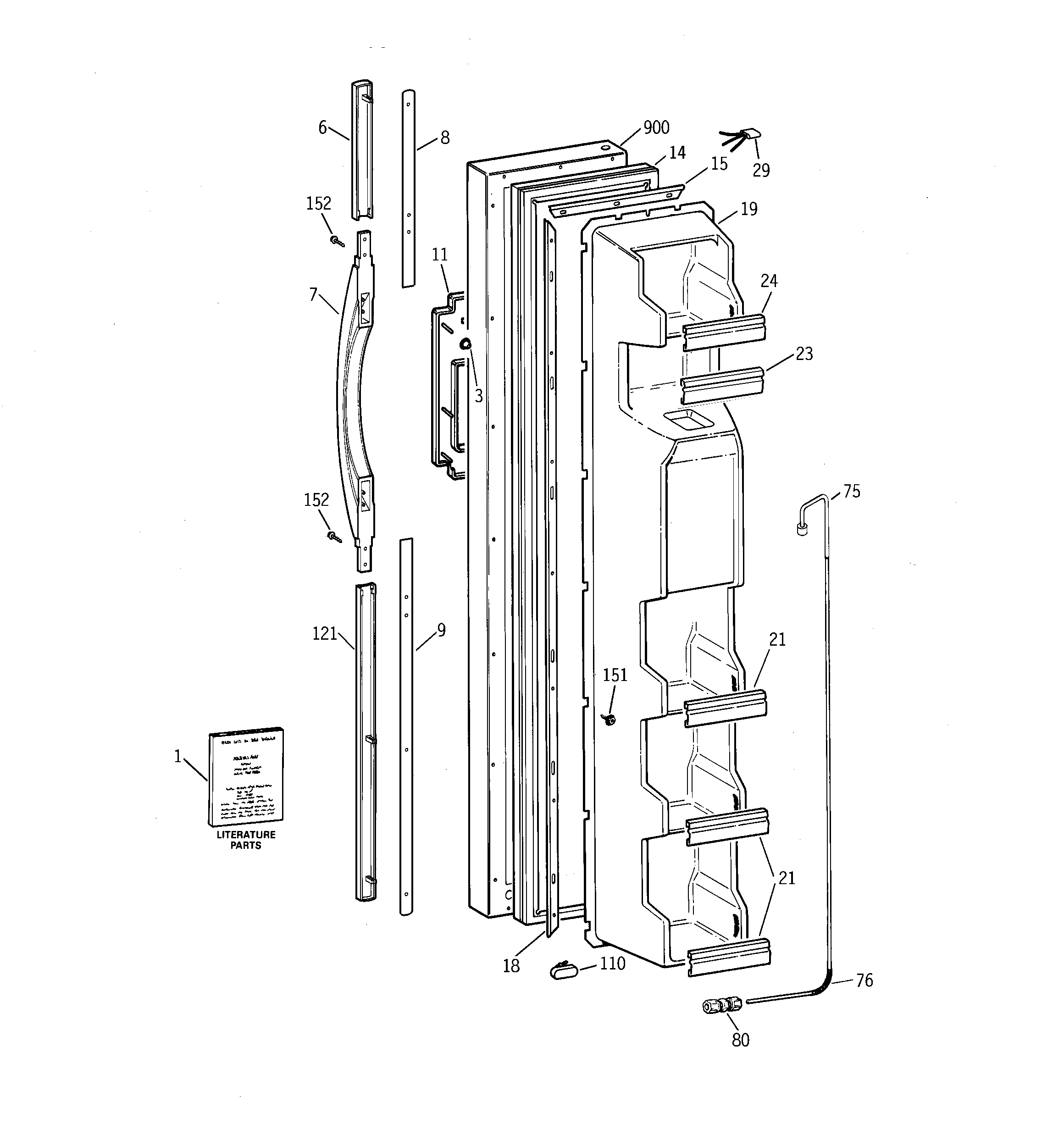GE TFX22CRBGBB freezer door diagram