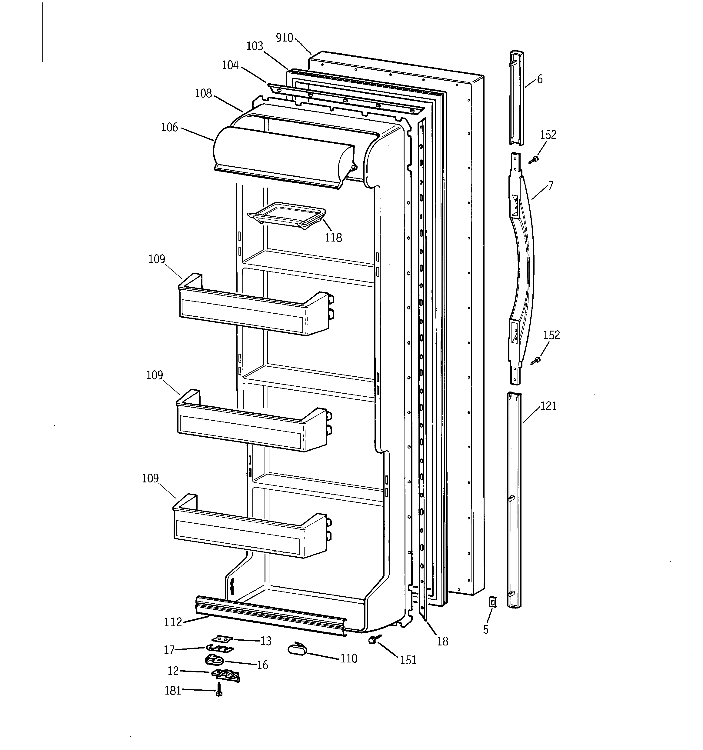 GE TFX20SABGAA fresh food door diagram