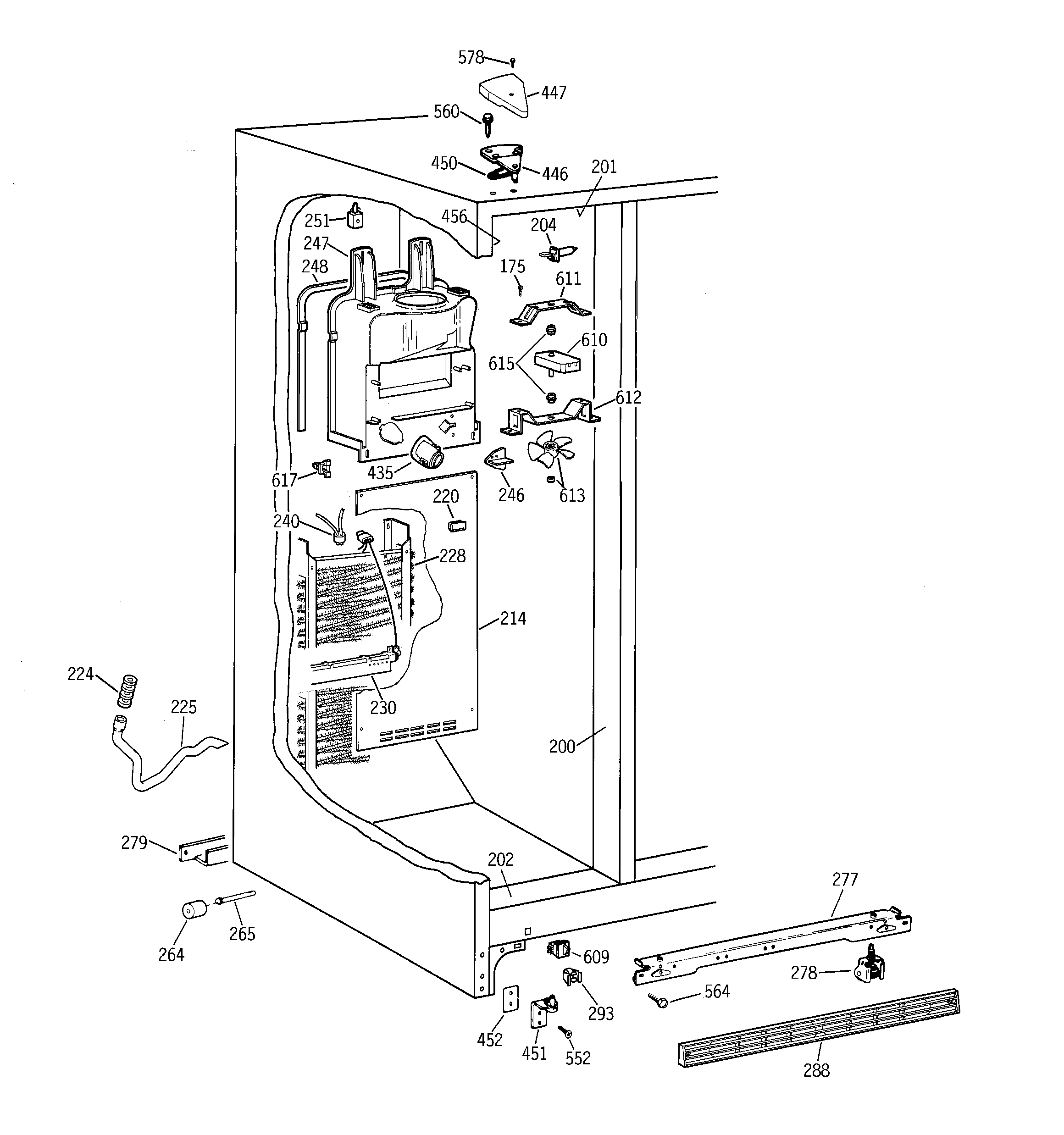 GE TFX20SABGAA freezer section diagram
