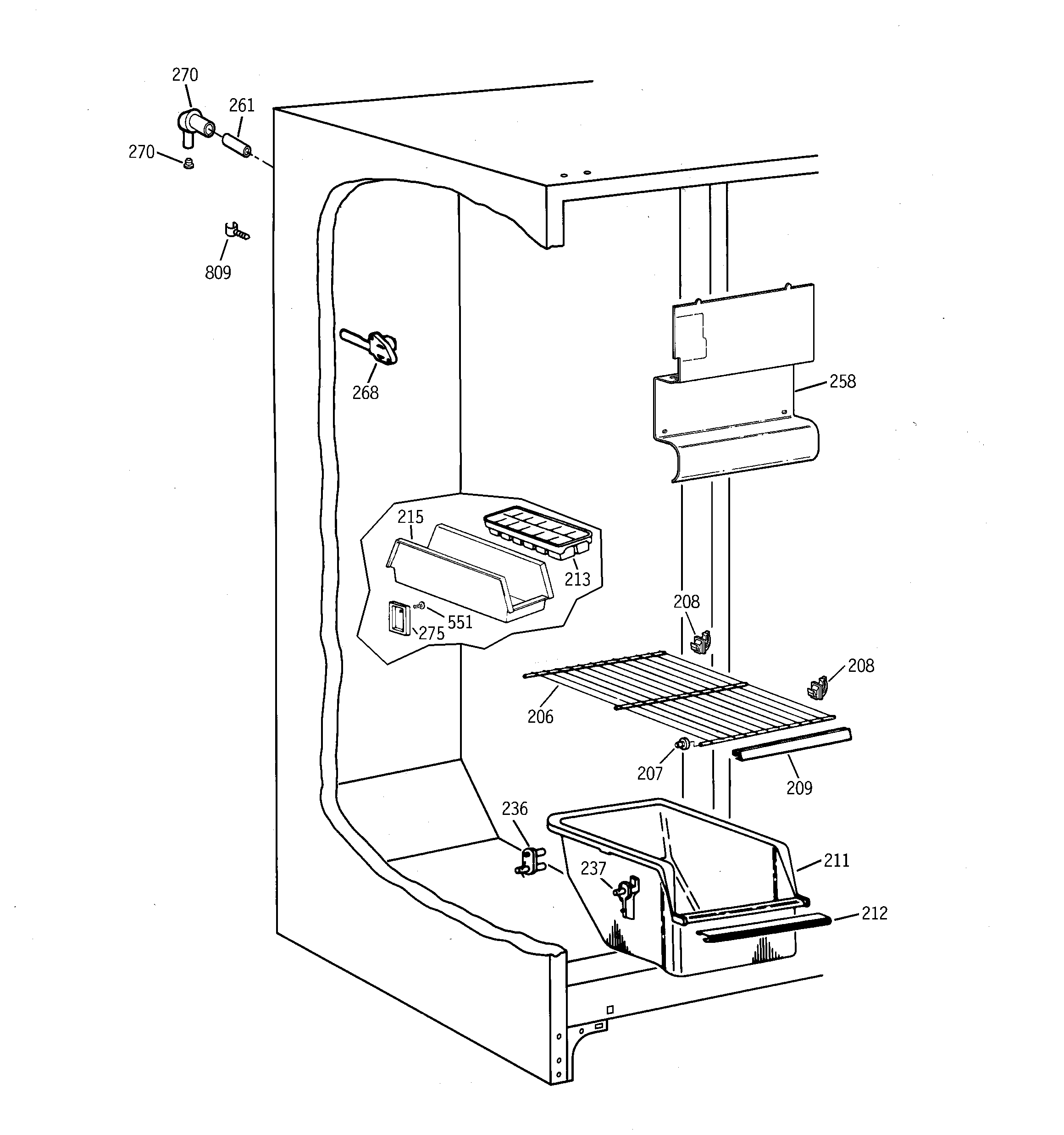 GE TFX20SABGAA freezer section diagram