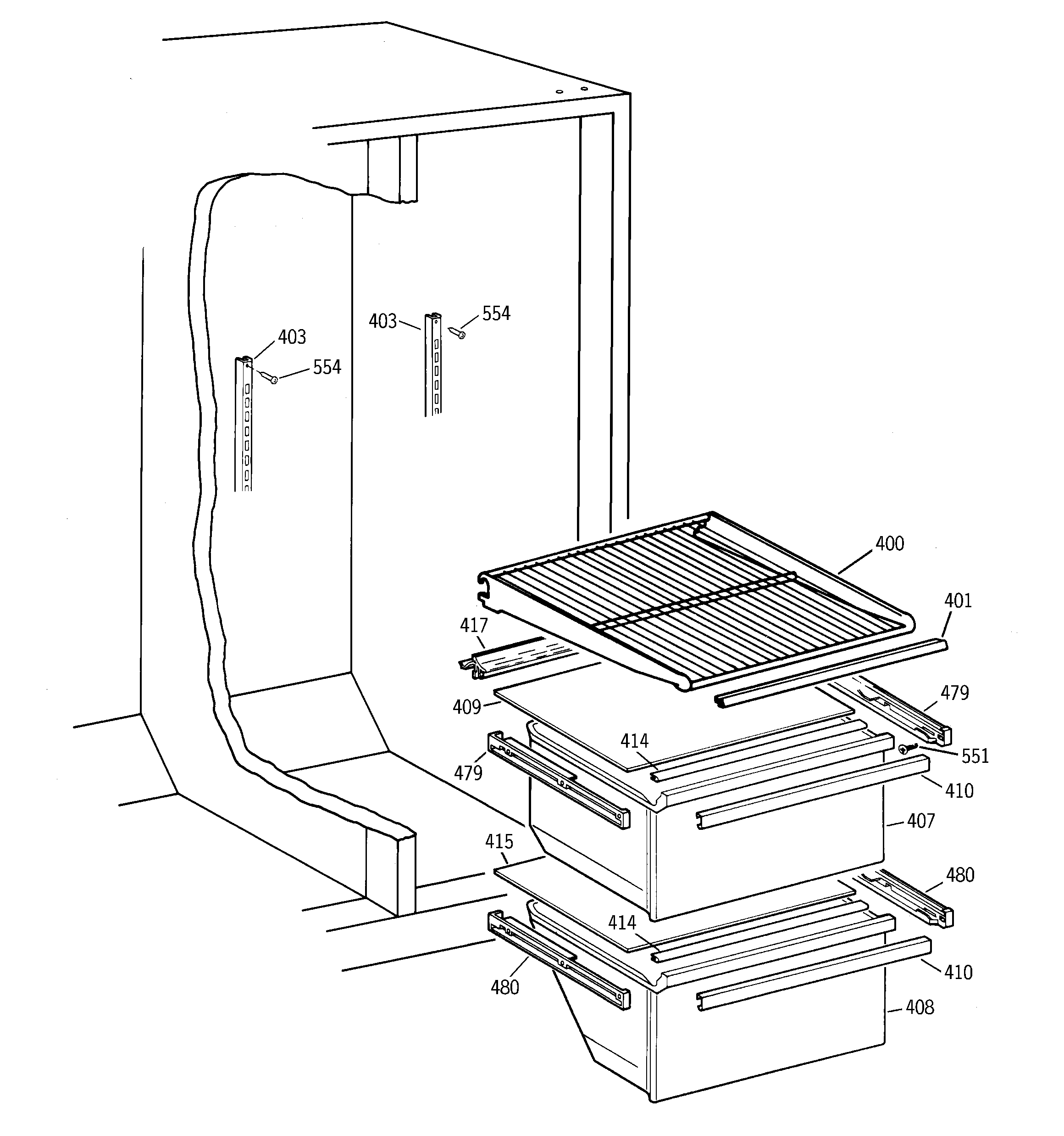 GE TFX20SABGAA fresh food section diagram