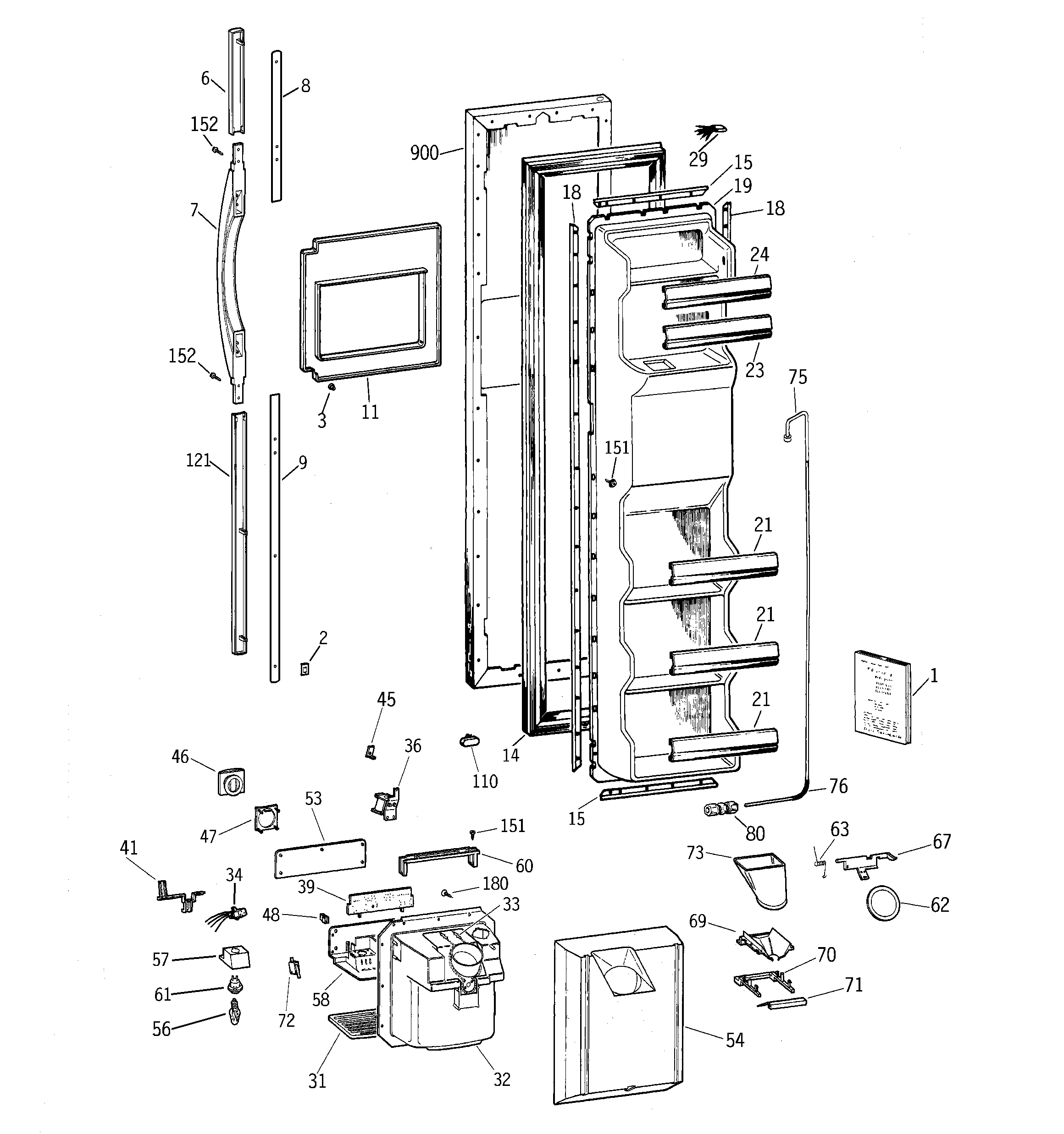 GE TFX22PPBGBB freezer door diagram