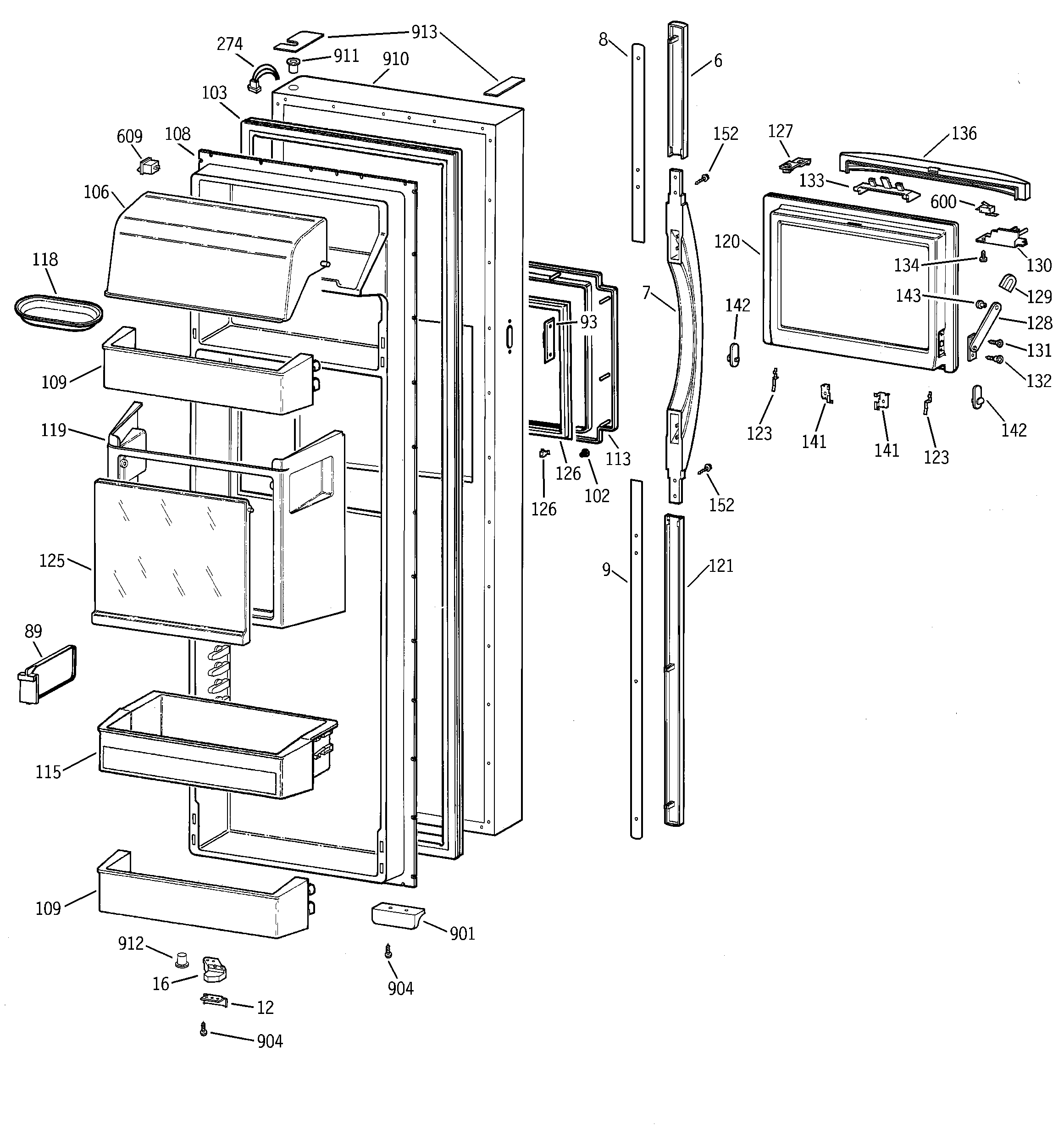 GE TFK30PFBGWW fresh food door diagram