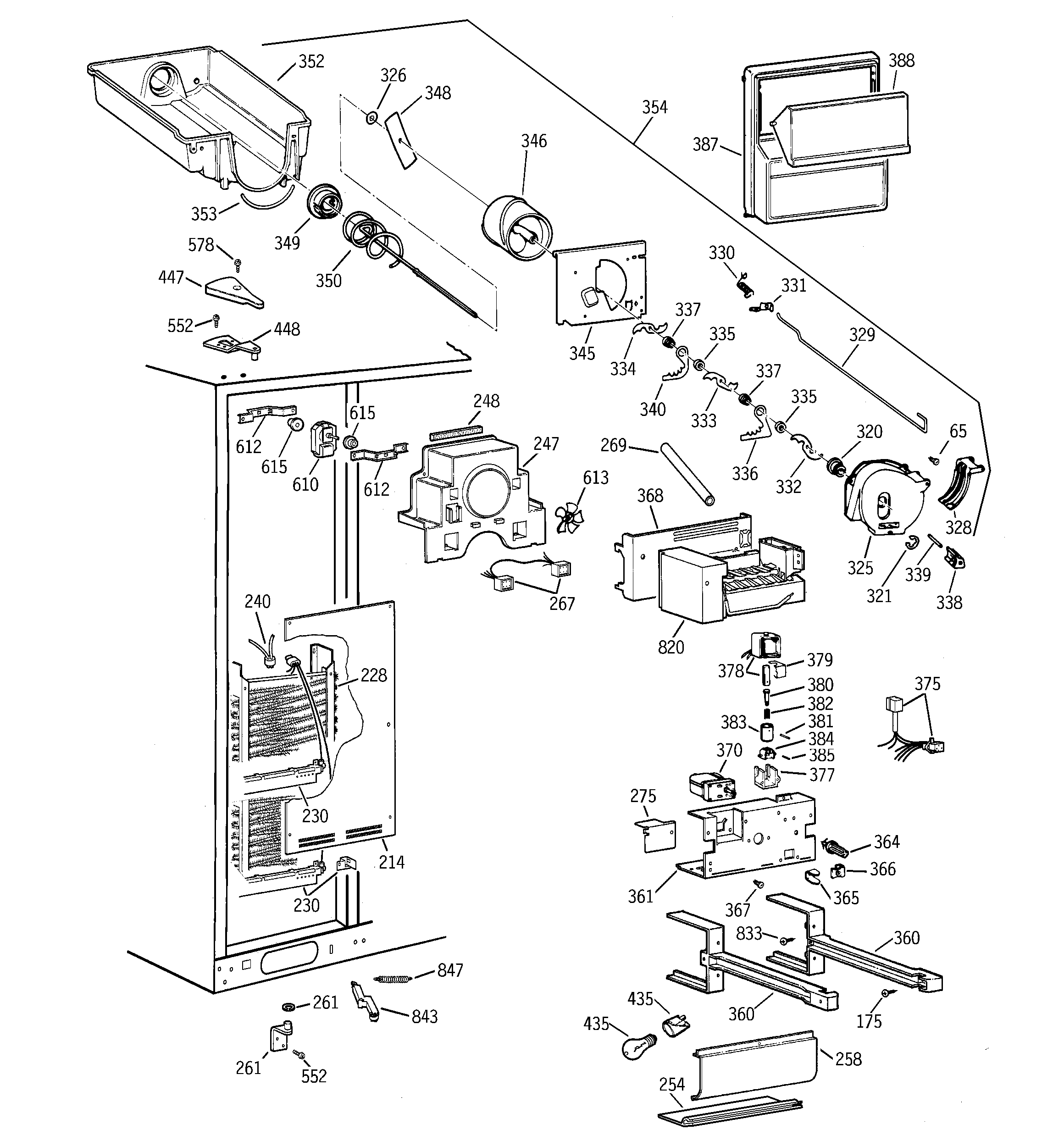 GE TFK30PFBGWW freezer section diagram