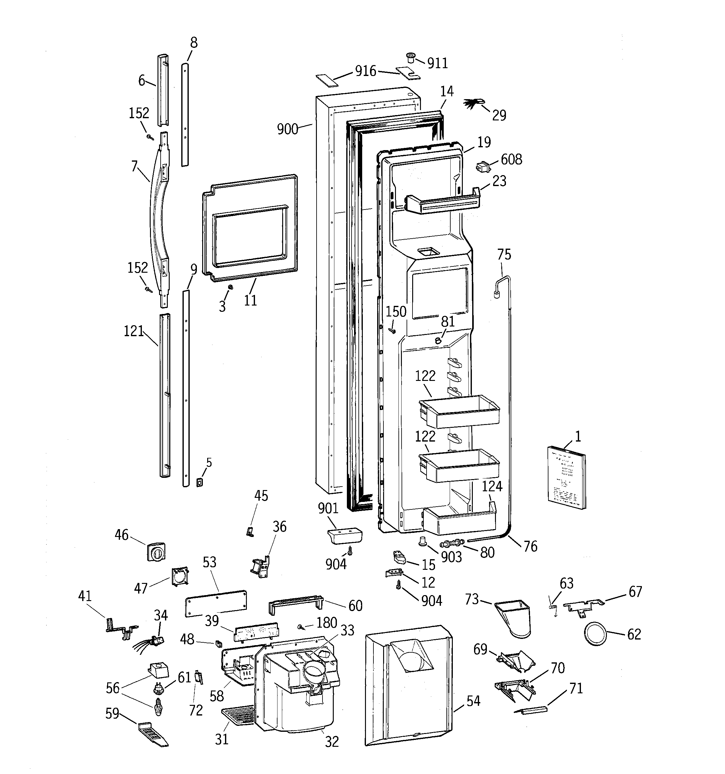 GE TFK30PRBGWW freezer door diagram