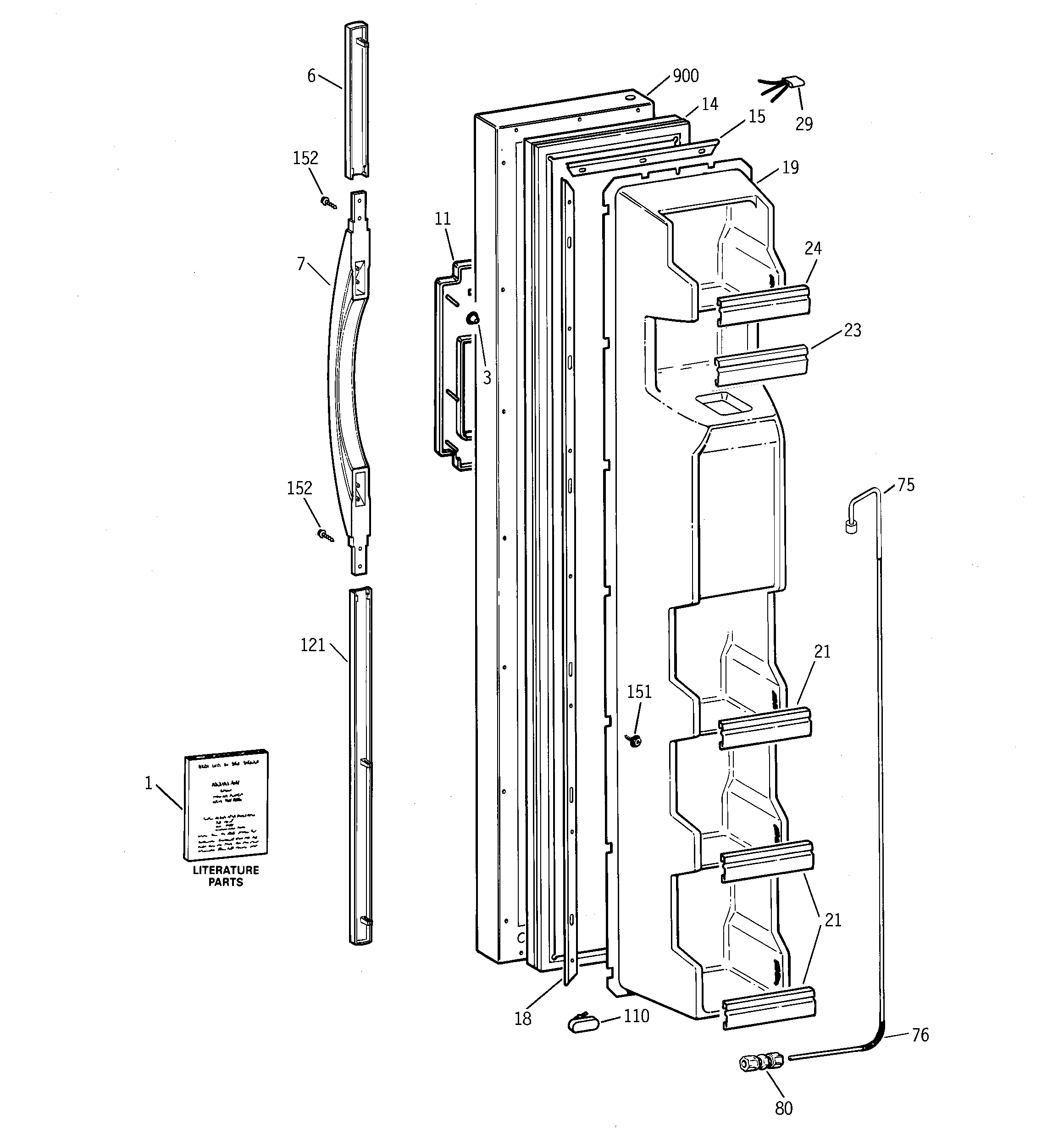 GE TFM20JRBGAA freezer door diagram