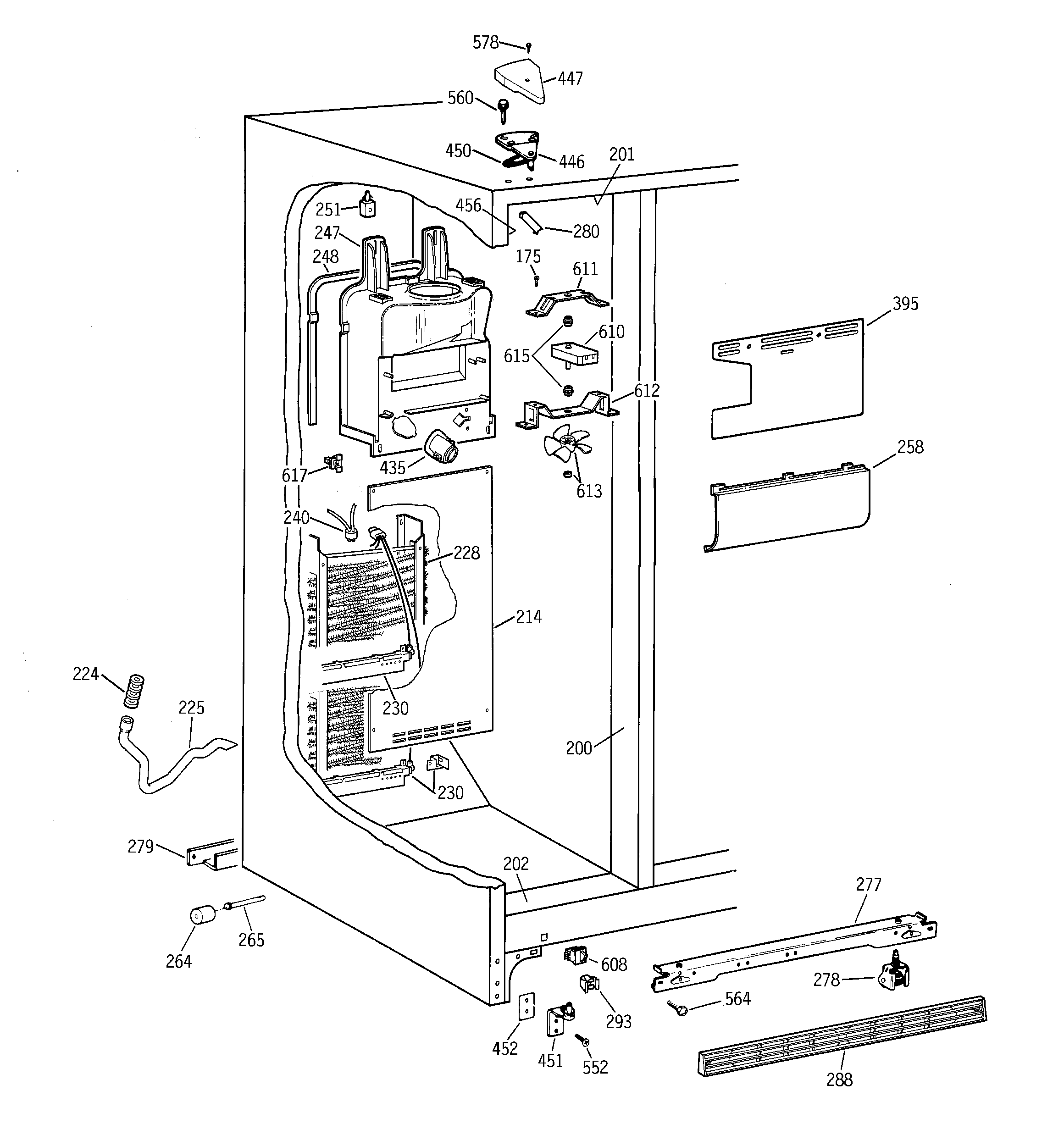 GE TFM20JRBGAA freezer section diagram