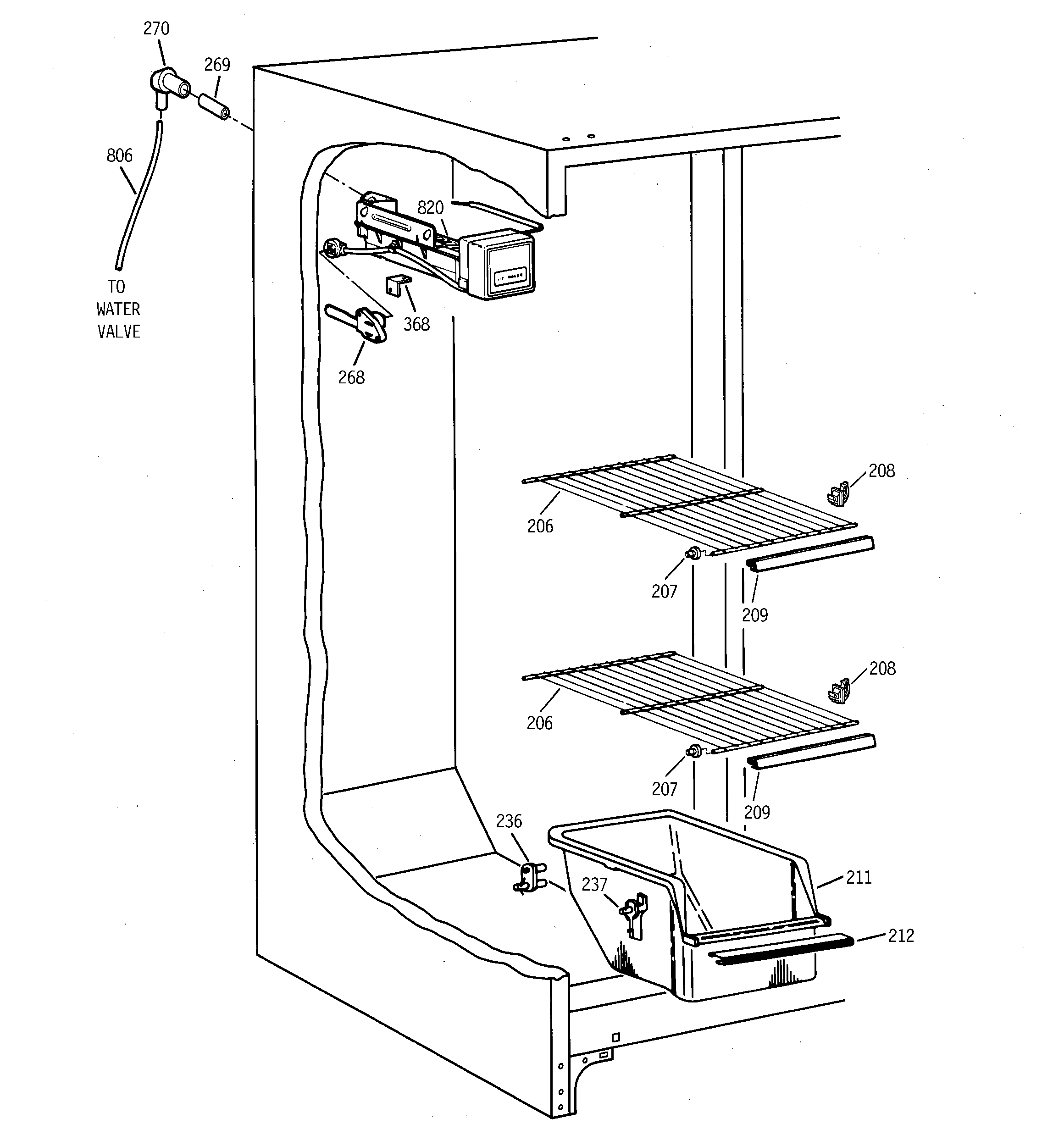 GE TFM20JRBGAA freezer section diagram