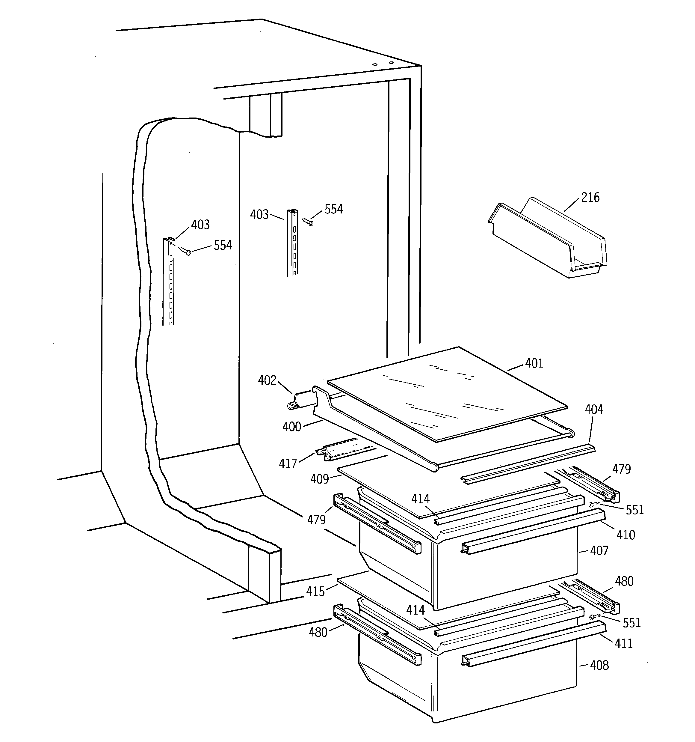 GE TFM20JRBGAA fresh food section diagram