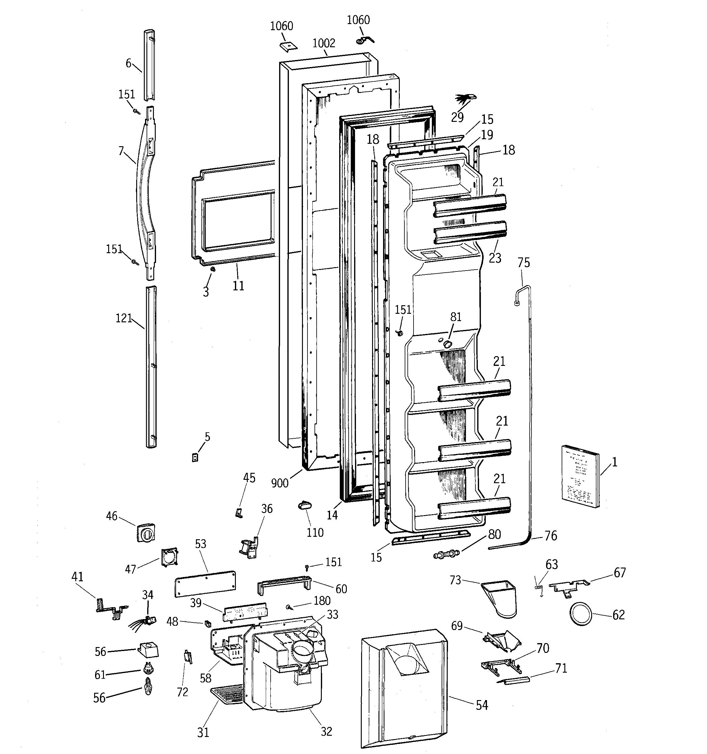 GE TFS26PPDABS freezer door diagram