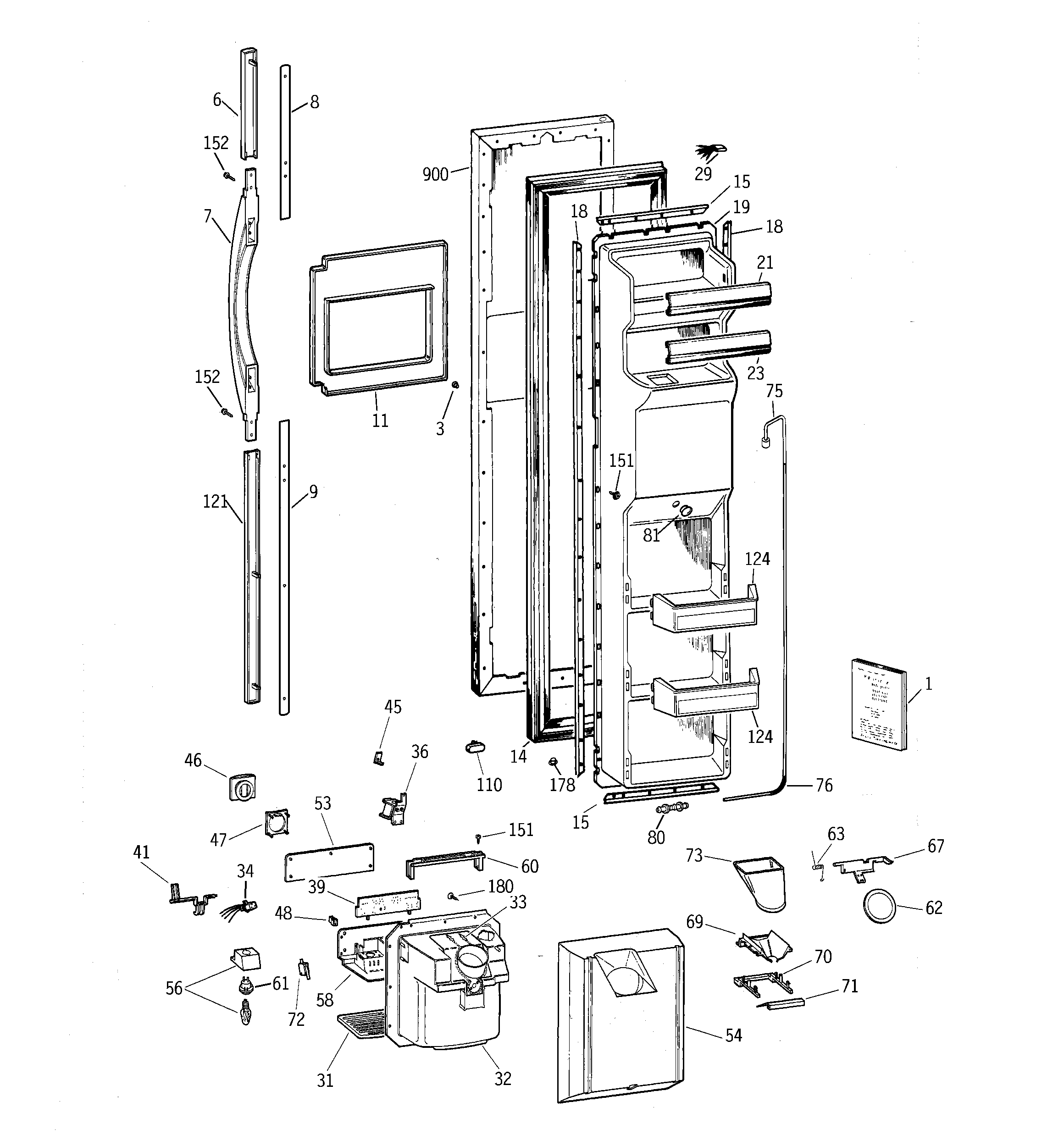 GE TFX27PRBGWW freezer door diagram