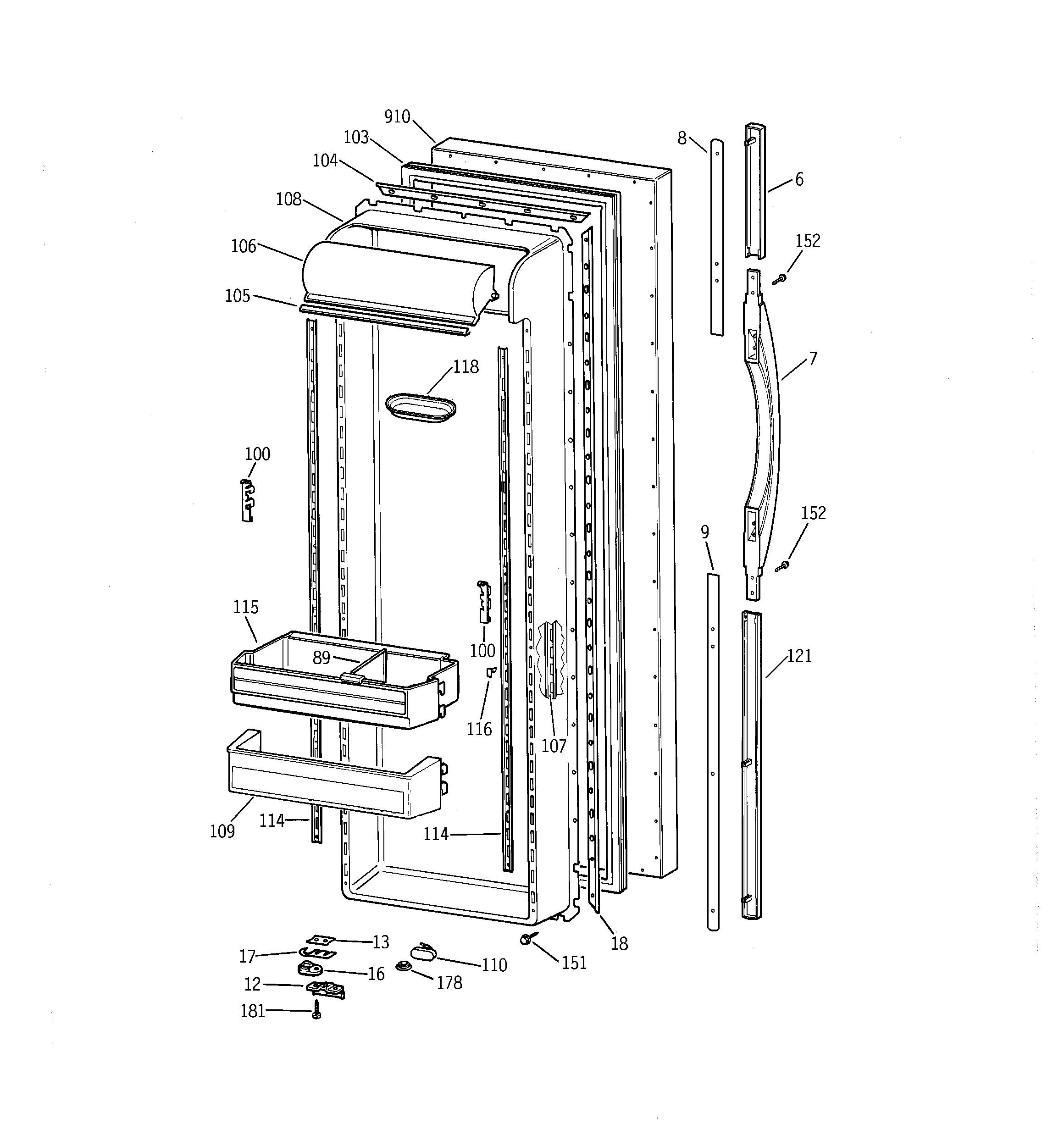 GE TFX27PRBGWW fresh food door diagram