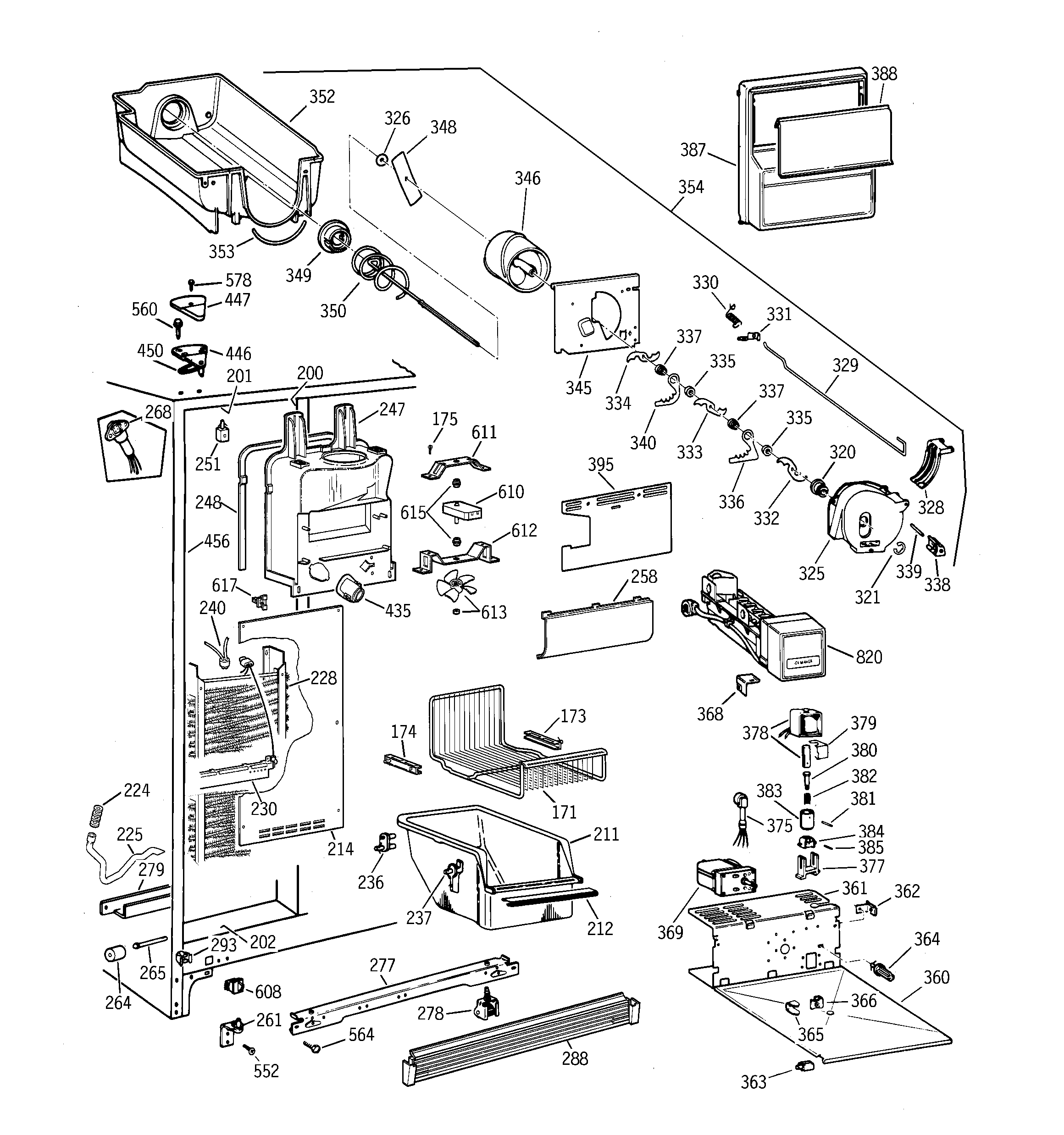 GE TFX27PRBGWW freezer section diagram