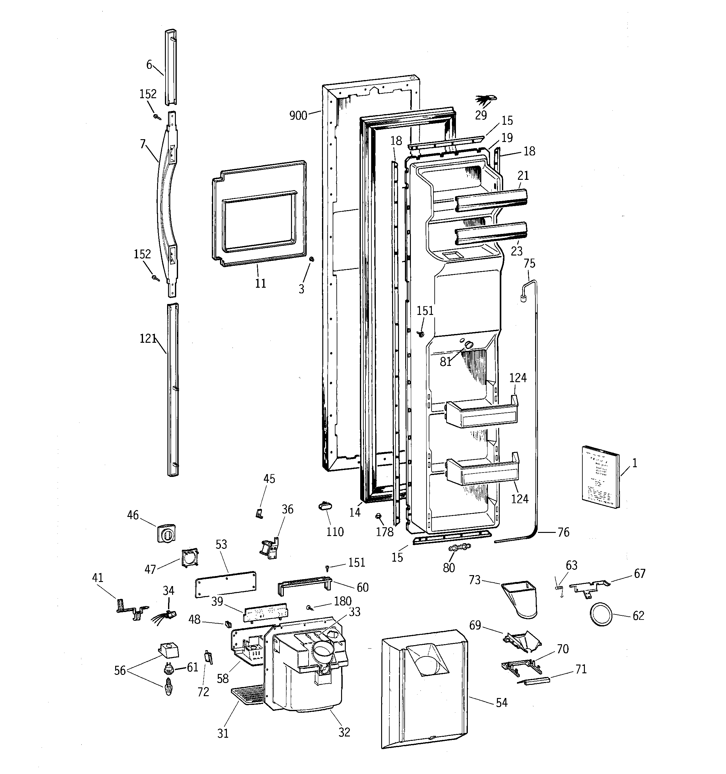 GE TFX27ZPBGWW freezer door diagram