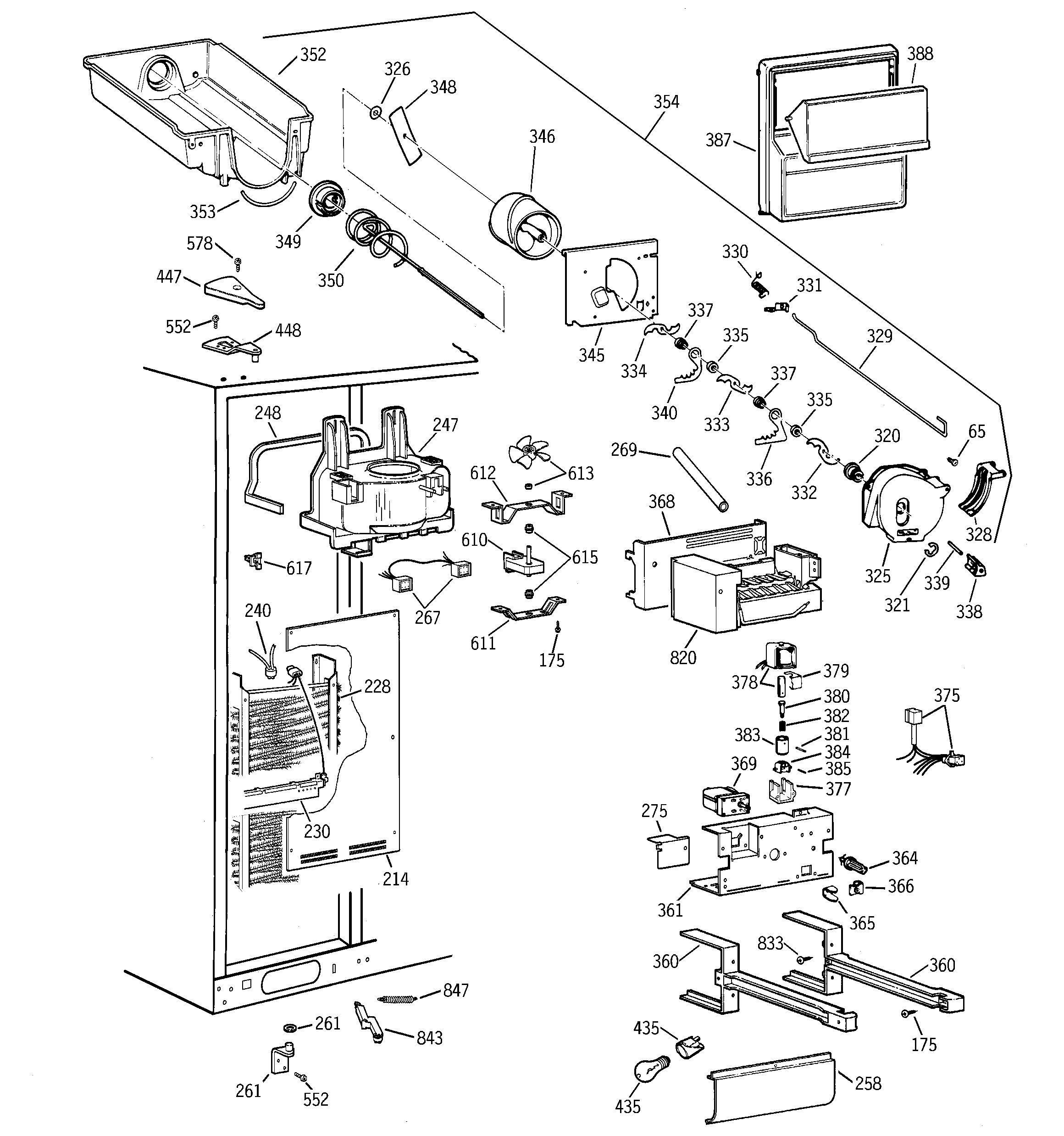 GE TFX28PBBGAA freezer section diagram