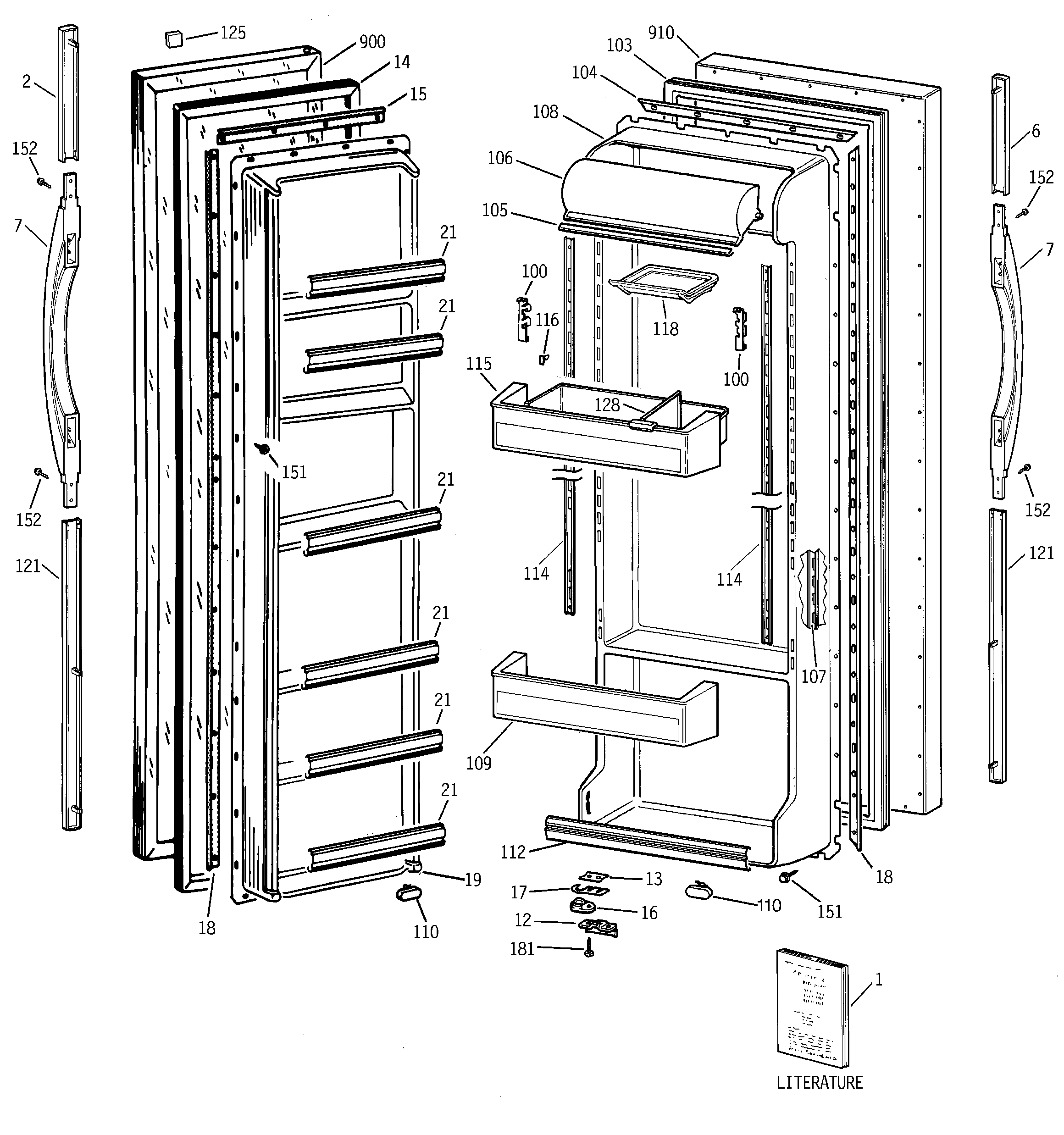GE TFJ22JABGAA doors diagram
