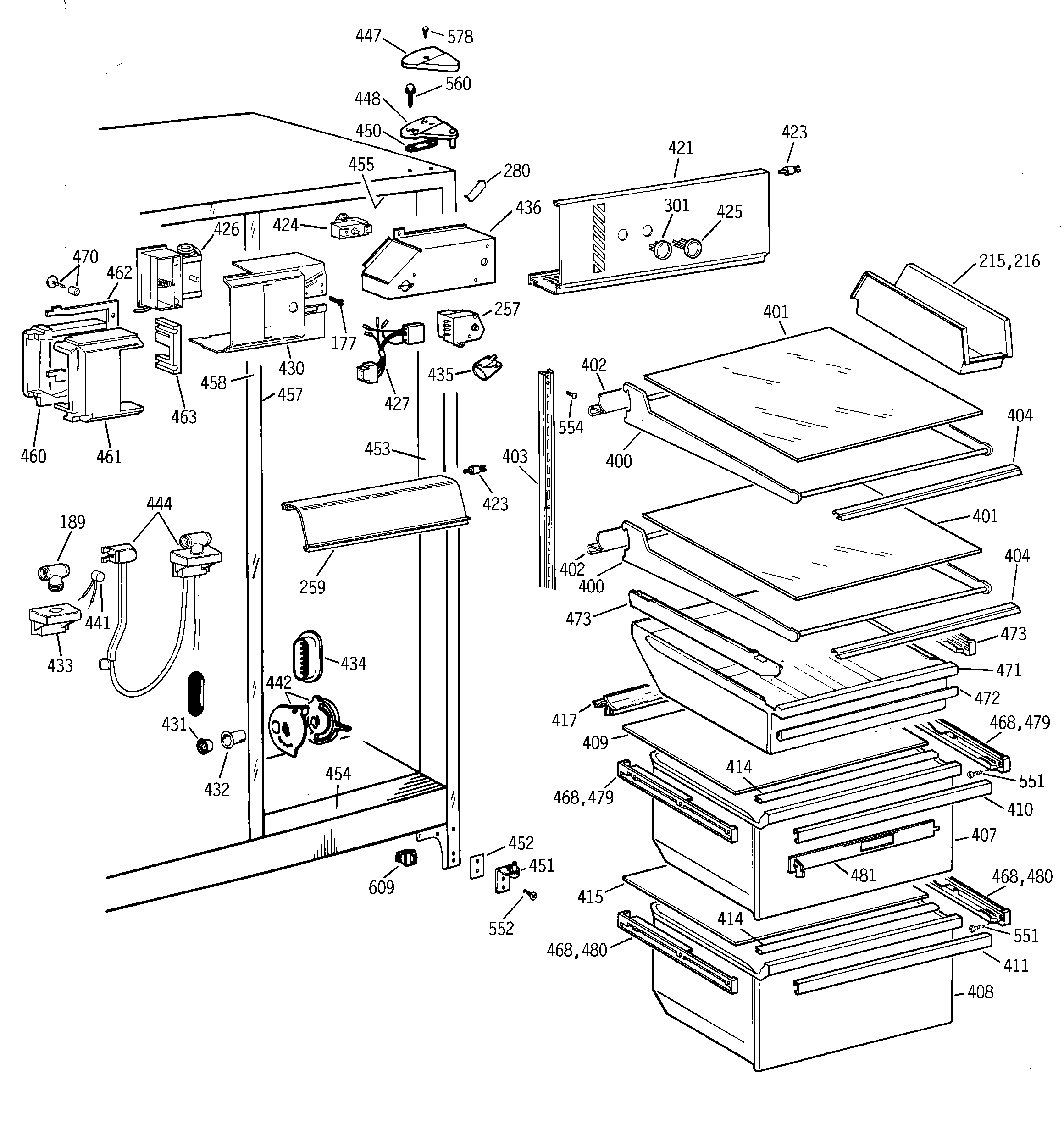 GE TFJ22JABGAA fresh food section diagram