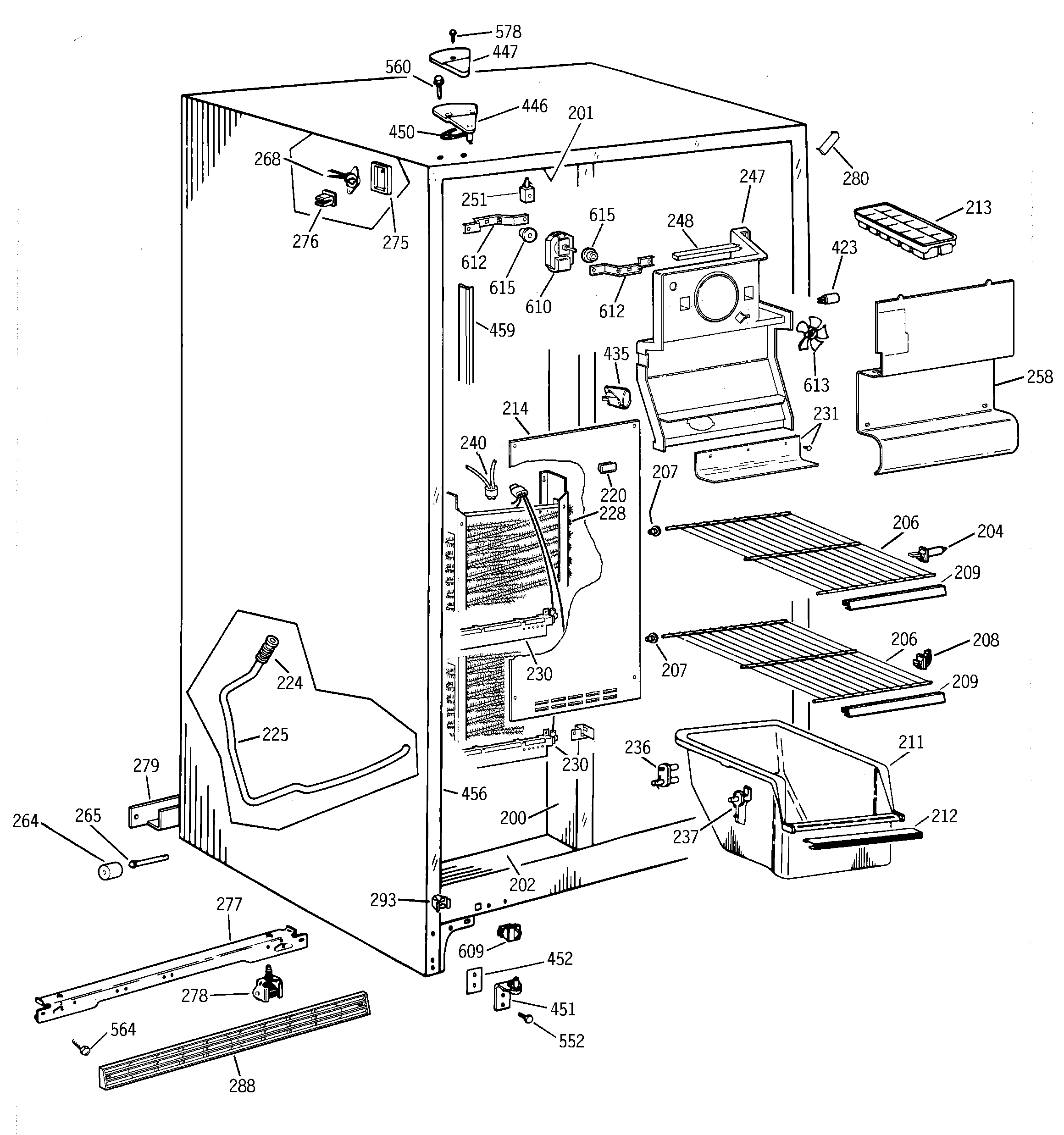 GE TFJ20JABGWW freezer section diagram