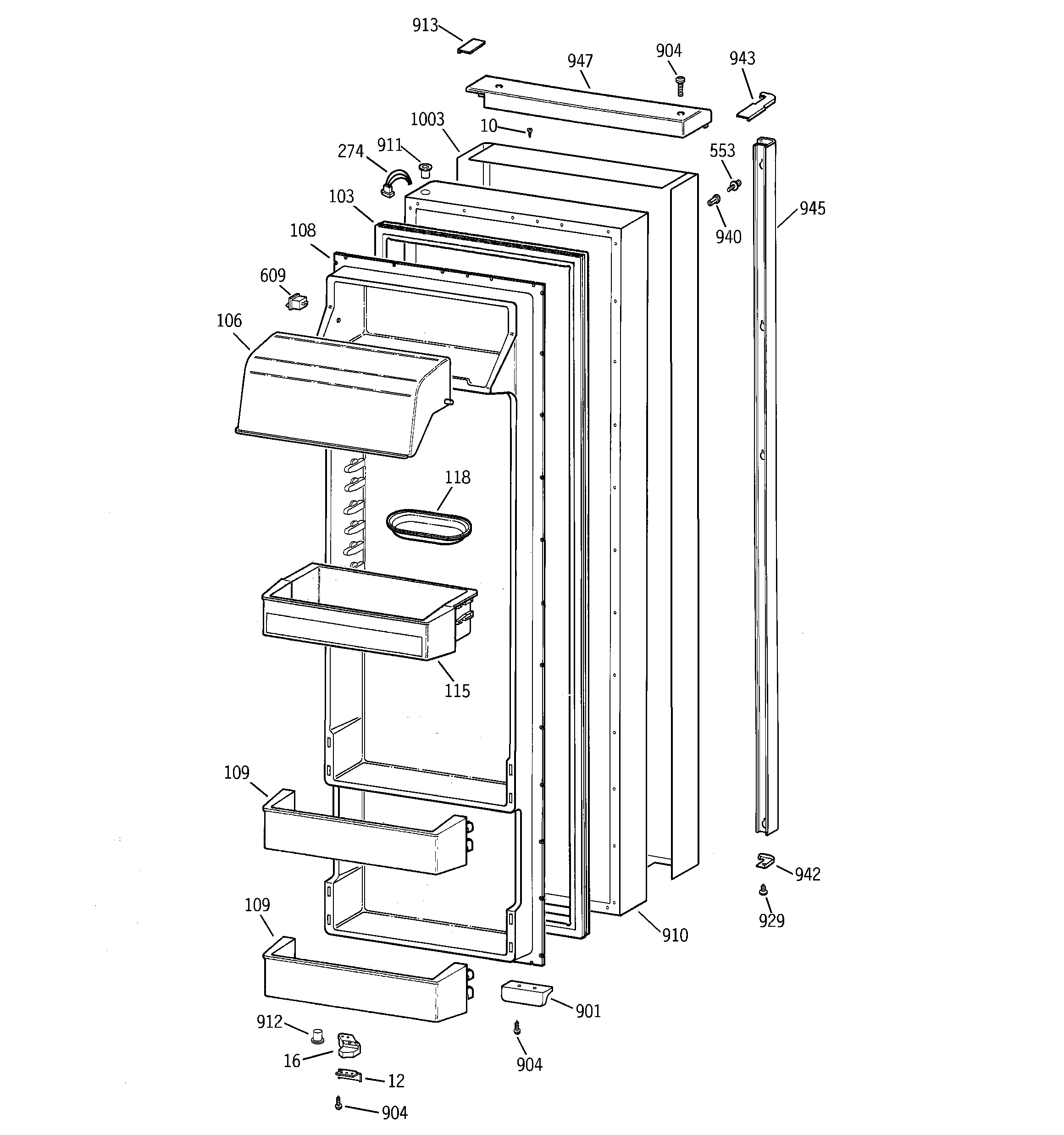 GE TPS24BIDABS fresh food door diagram