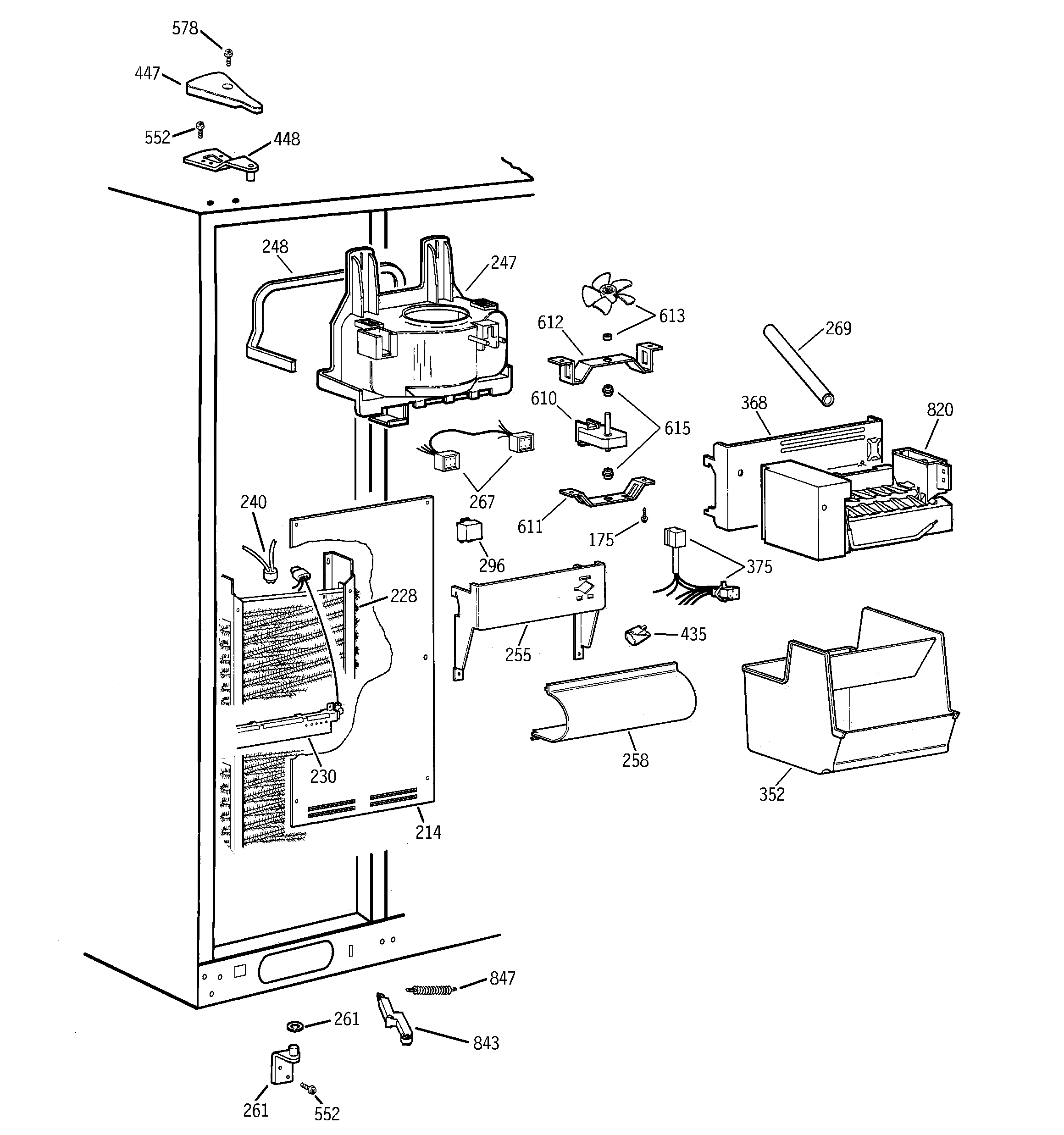 GE TPS24BIDABS freezer section diagram