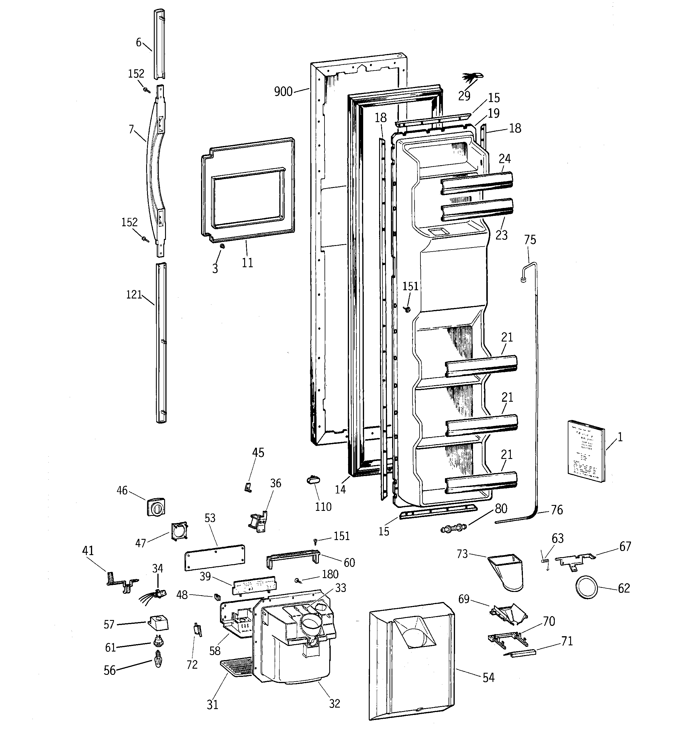 GE TFX22ZPBGWW freezer door diagram
