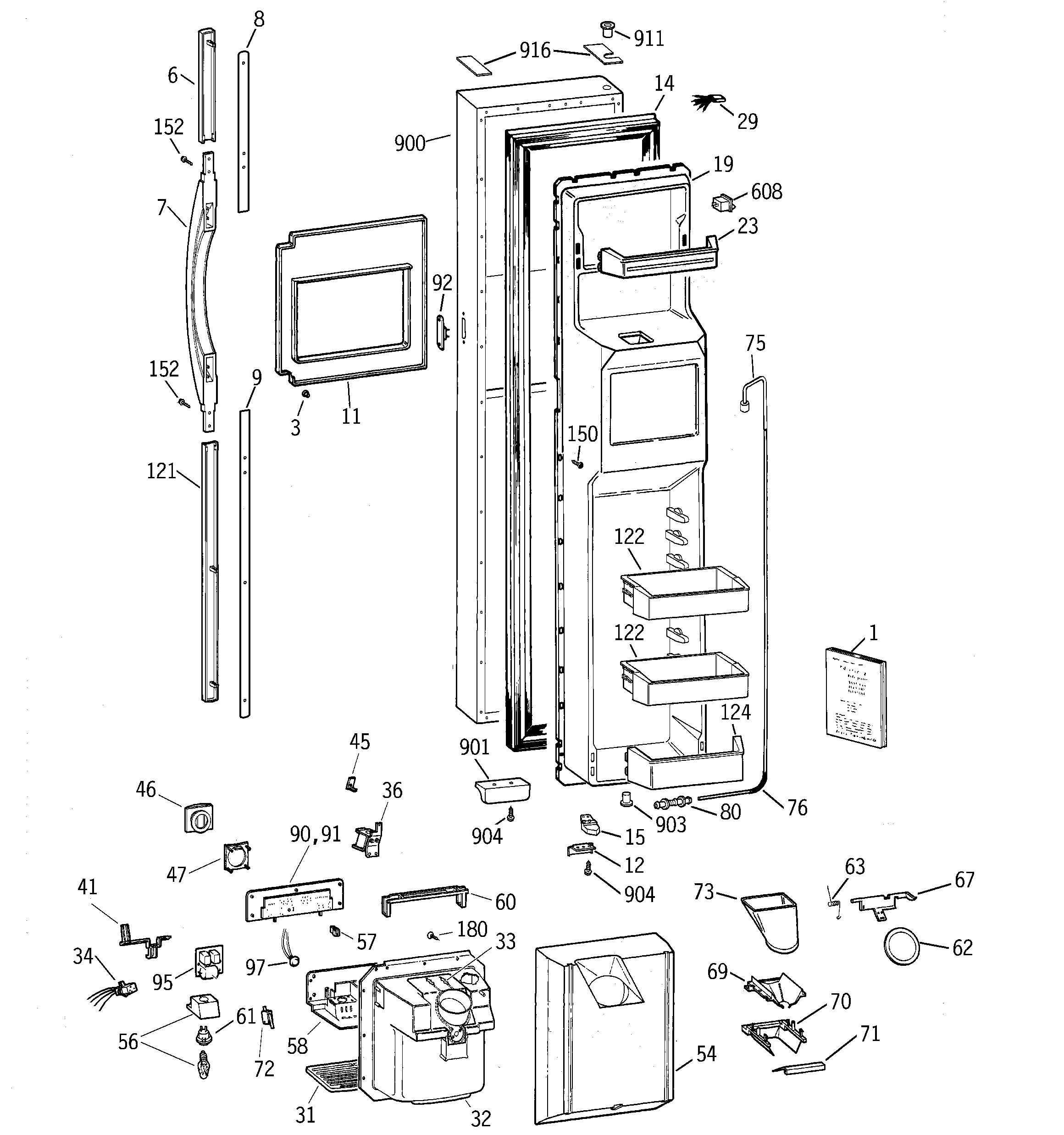 GE TFX30PBBGBB freezer door diagram