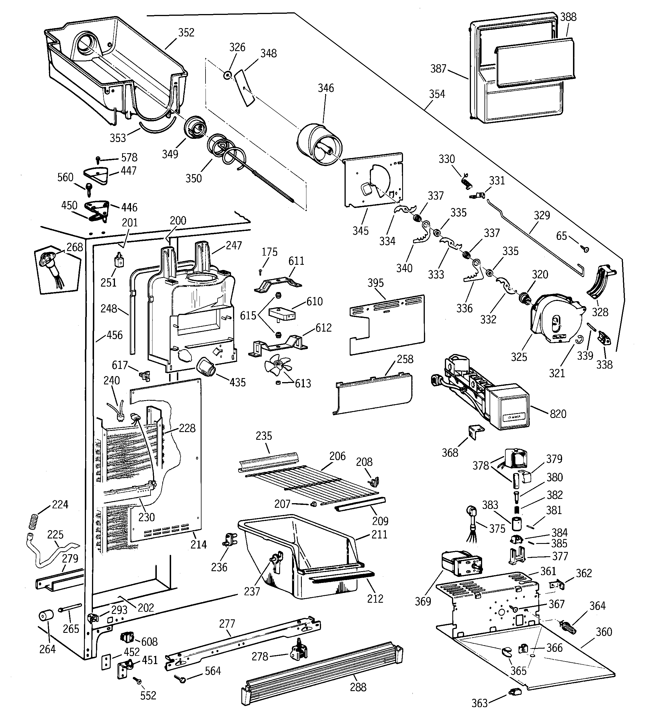 GE TFX25CPCGAA freezer section diagram