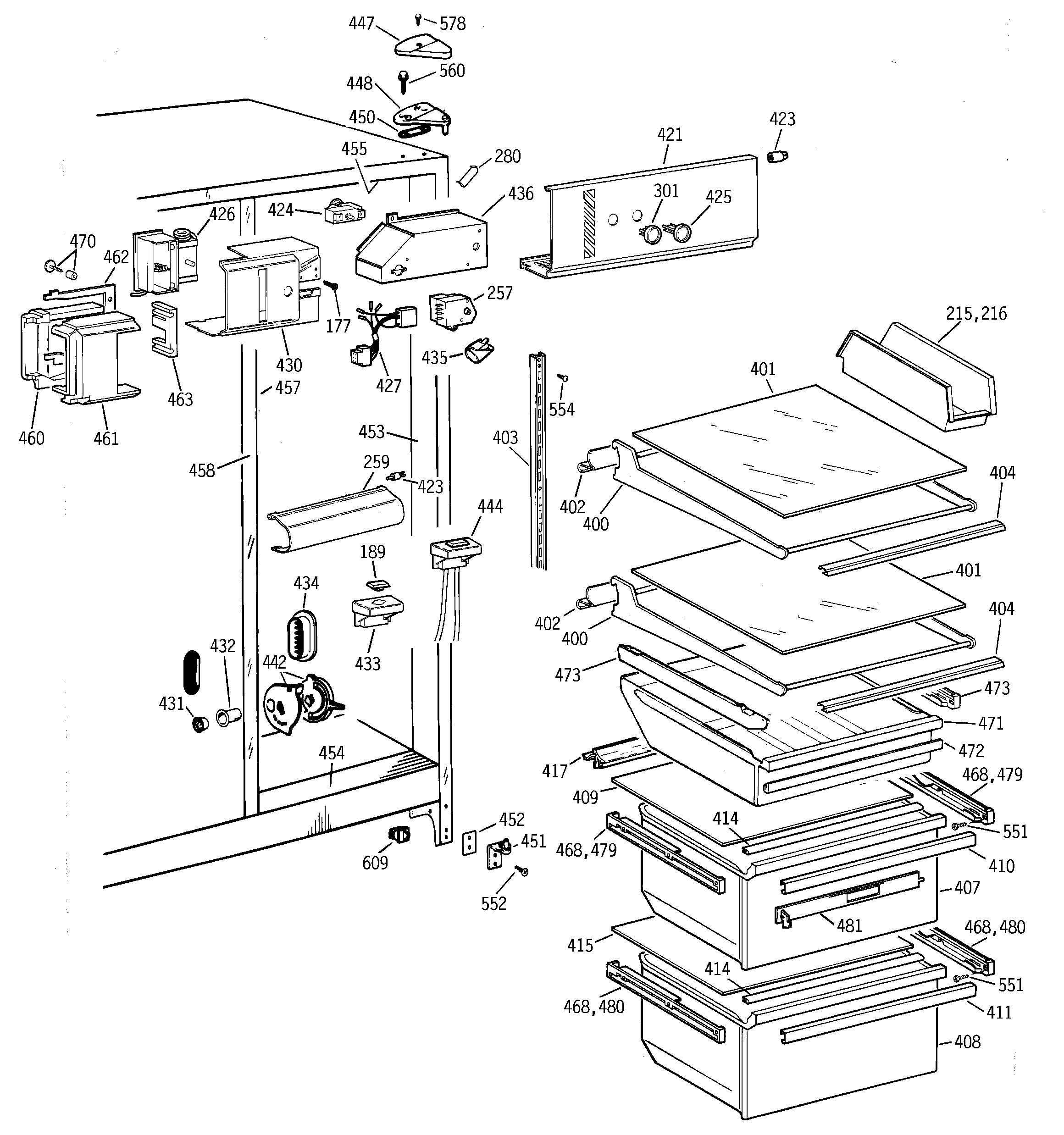 GE TFK22JABGAA fresh food section diagram