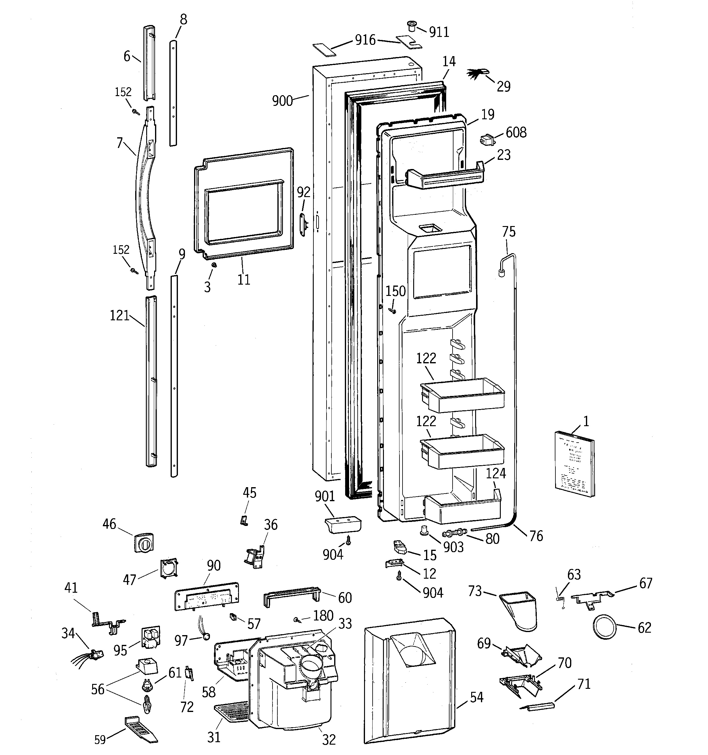 GE TFK28PFBGAA freezer door diagram