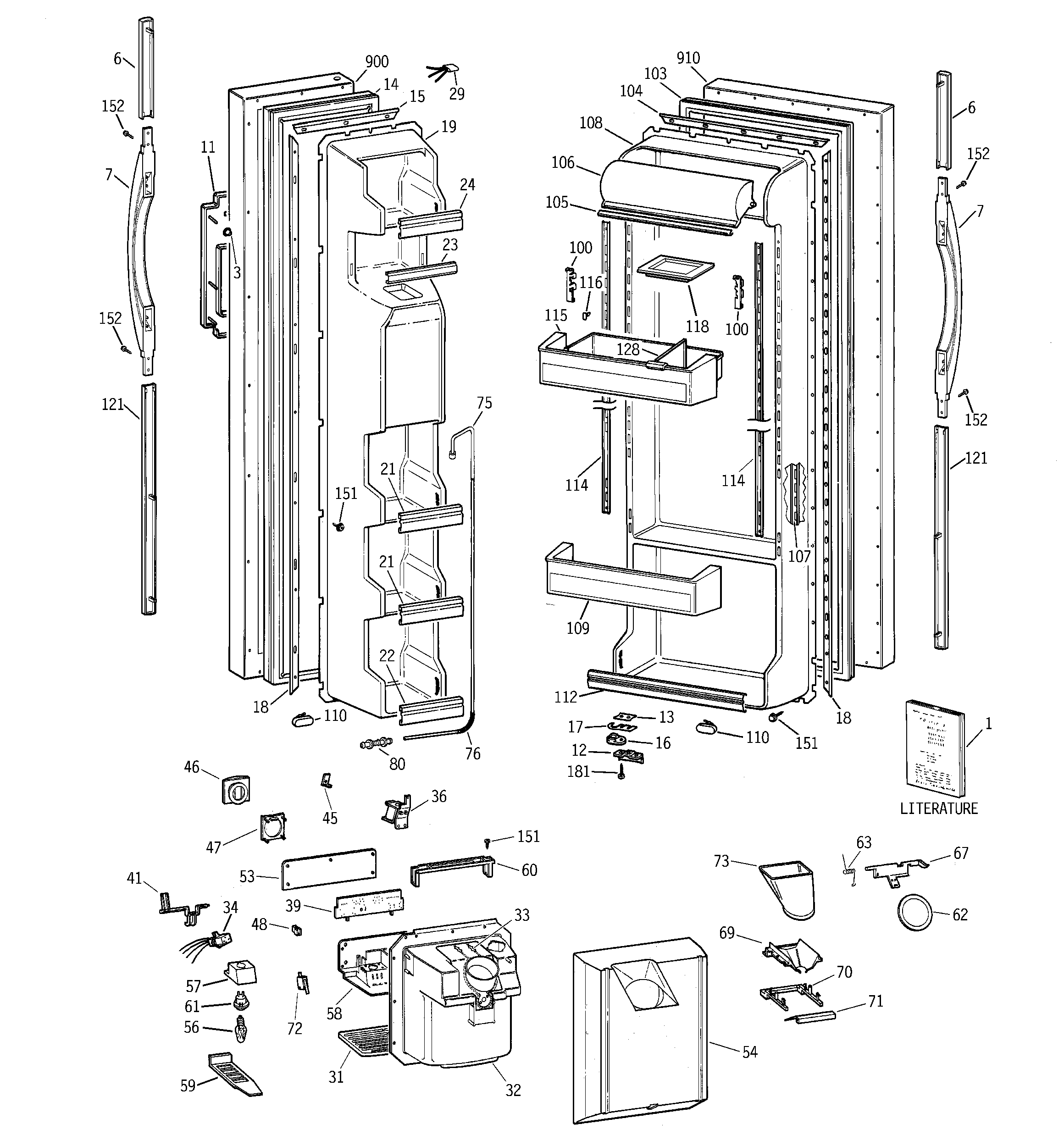 GE TFG22JRBGWW doors diagram