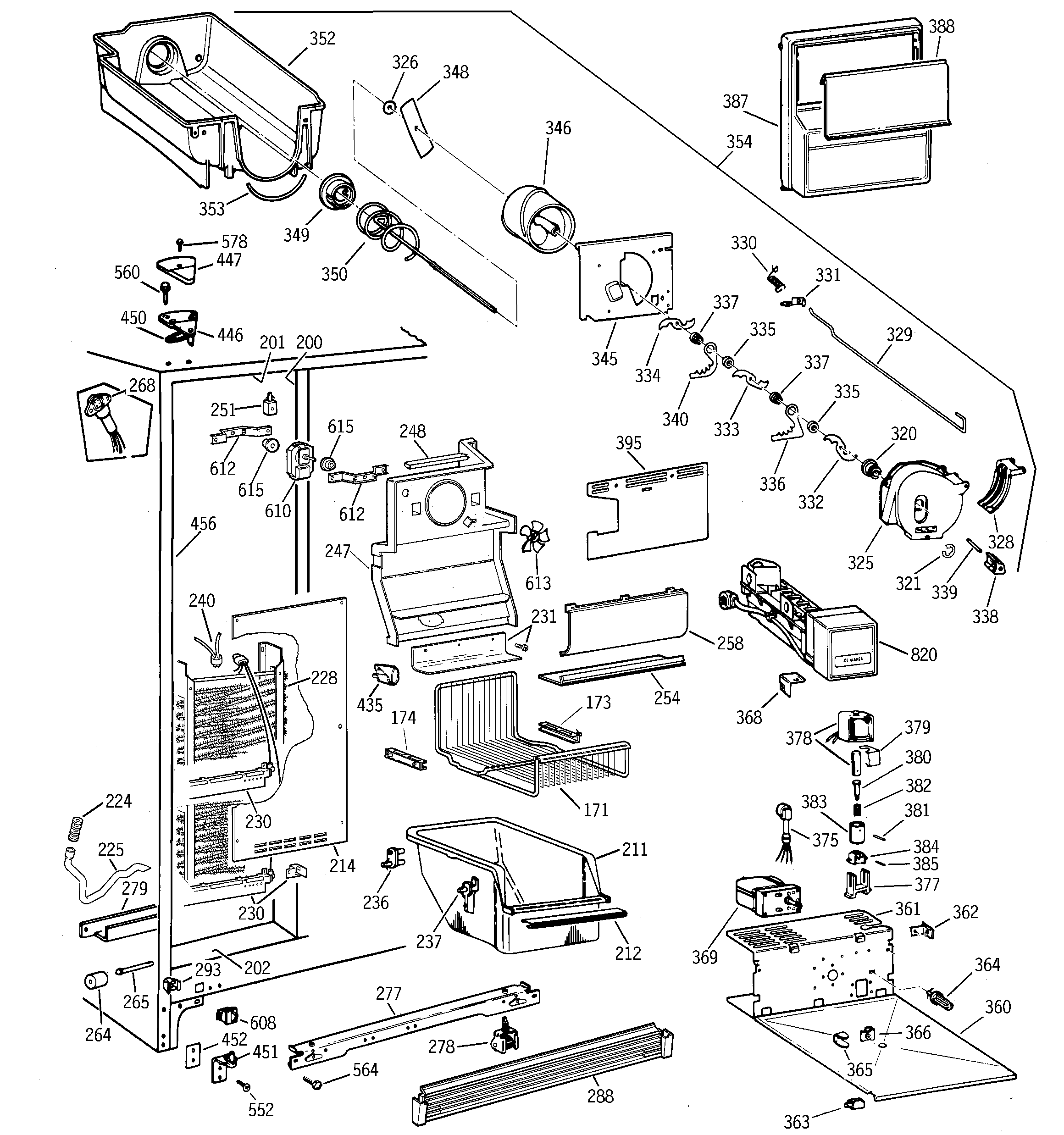 GE TFG25PRBGBB freezer section diagram