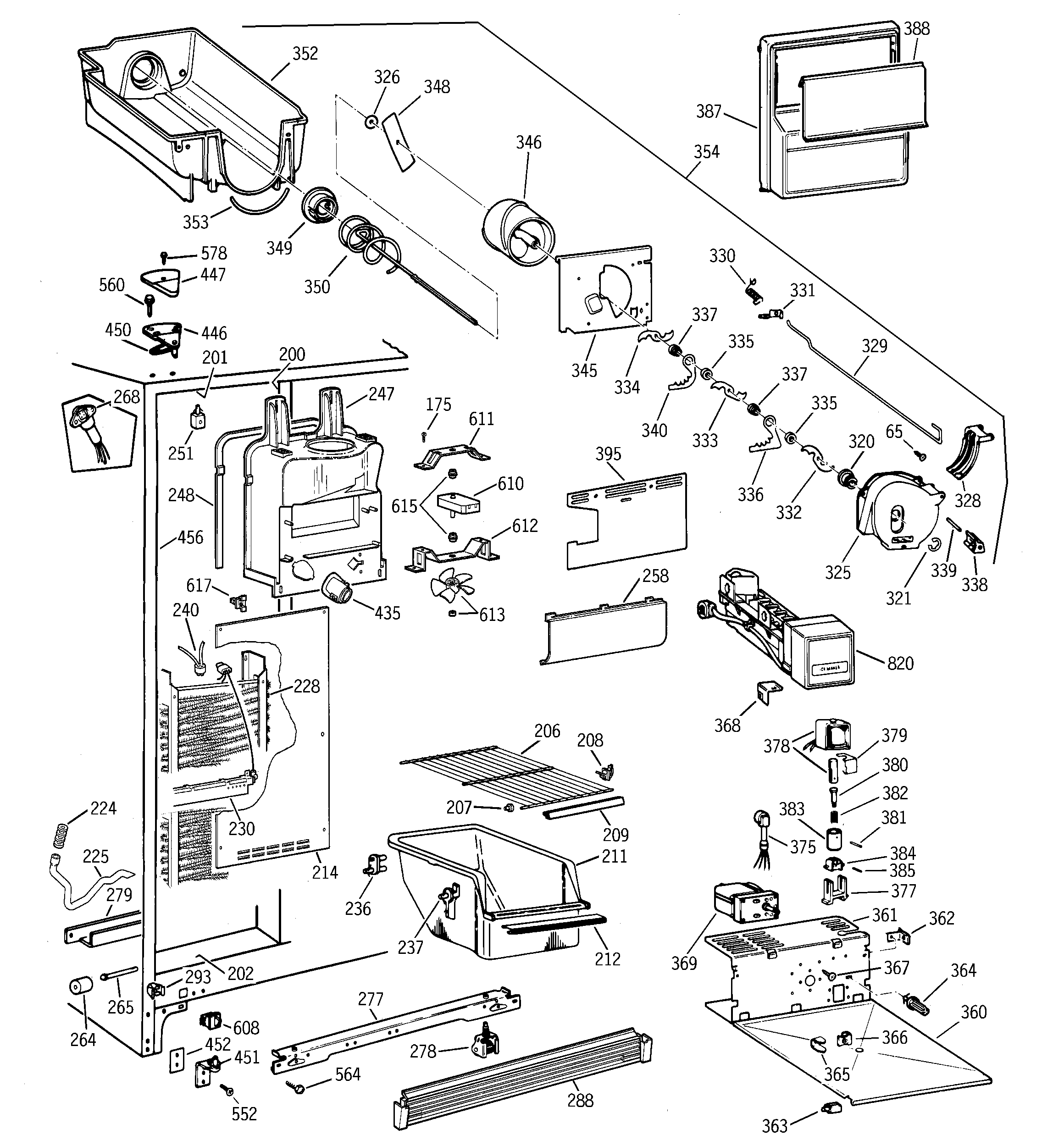 GE TFX25KRCGAA freezer section diagram