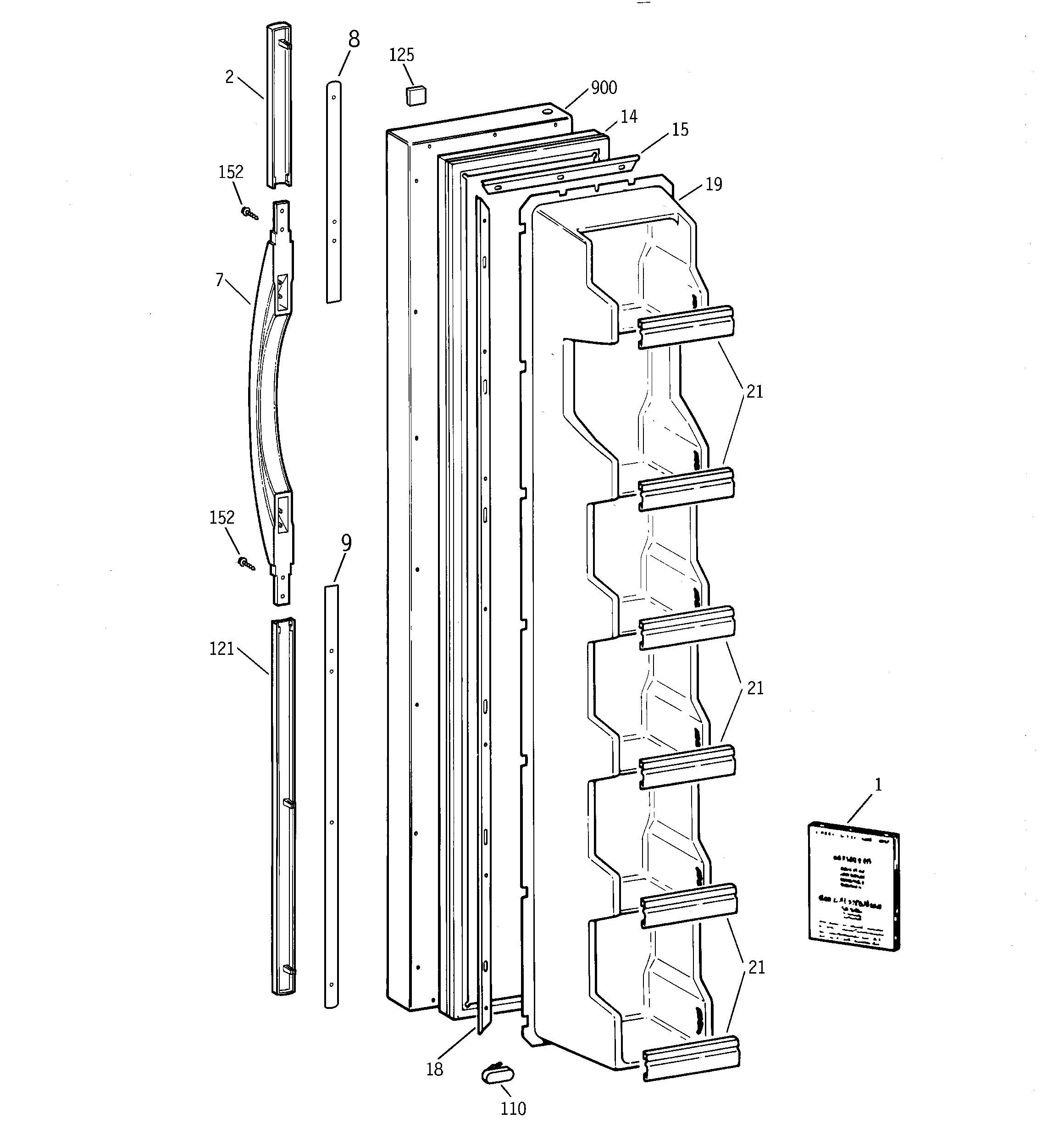 GE TFX25PABGWW freezer door diagram